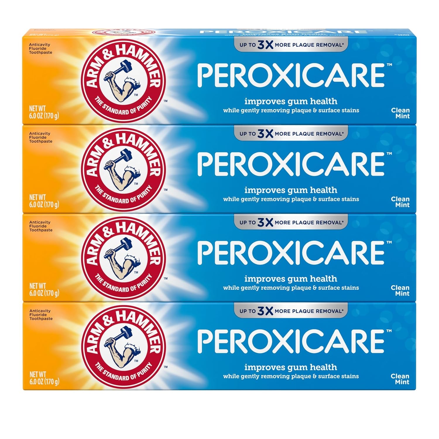 Peroxicare Toothpaste for Gum Health, Baking Soda Toothpaste, Clean Mint, 6.0 Oz (Pack of 4