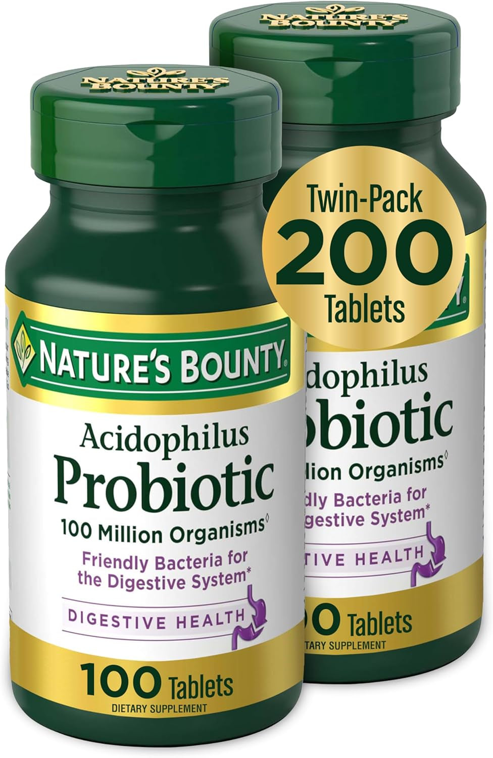 Acidophilus Probiotic, Daily Probiotic Supplement, Digestive Health, 200 Tablets, Twin Pack