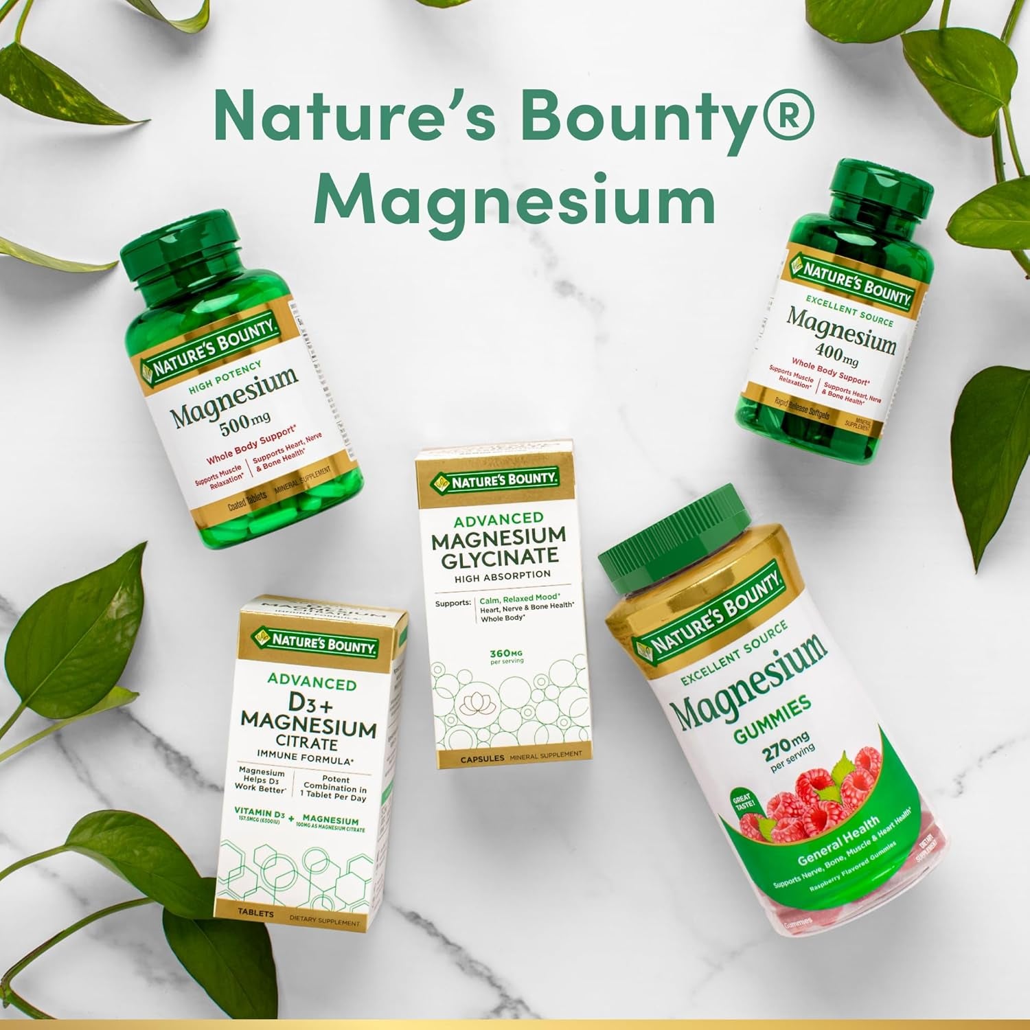 Nature’S Bounty High Absorption Magnesium Glycinate 240 Mg for Supporting Muscle Relaxation and Bone, Heart & Nerve Health – Non-Gmo, Gluten-Free, Vegetarian, 120 Count/60 Servings