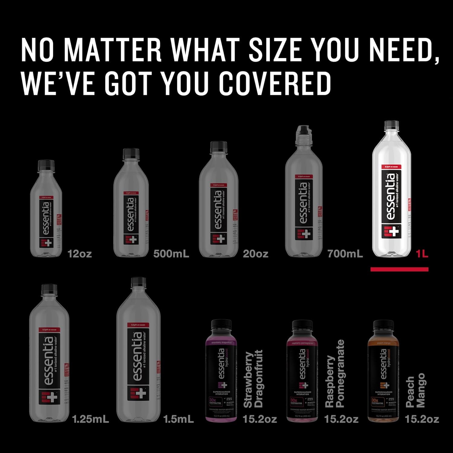 Essentia Water Bottled, Ionized Alkaline Water:99.9% Pure, Infused with Electrolytes, 9.5 Ph or Higher with a Clean, Smooth Taste, 1 Litre (Pack of 12)