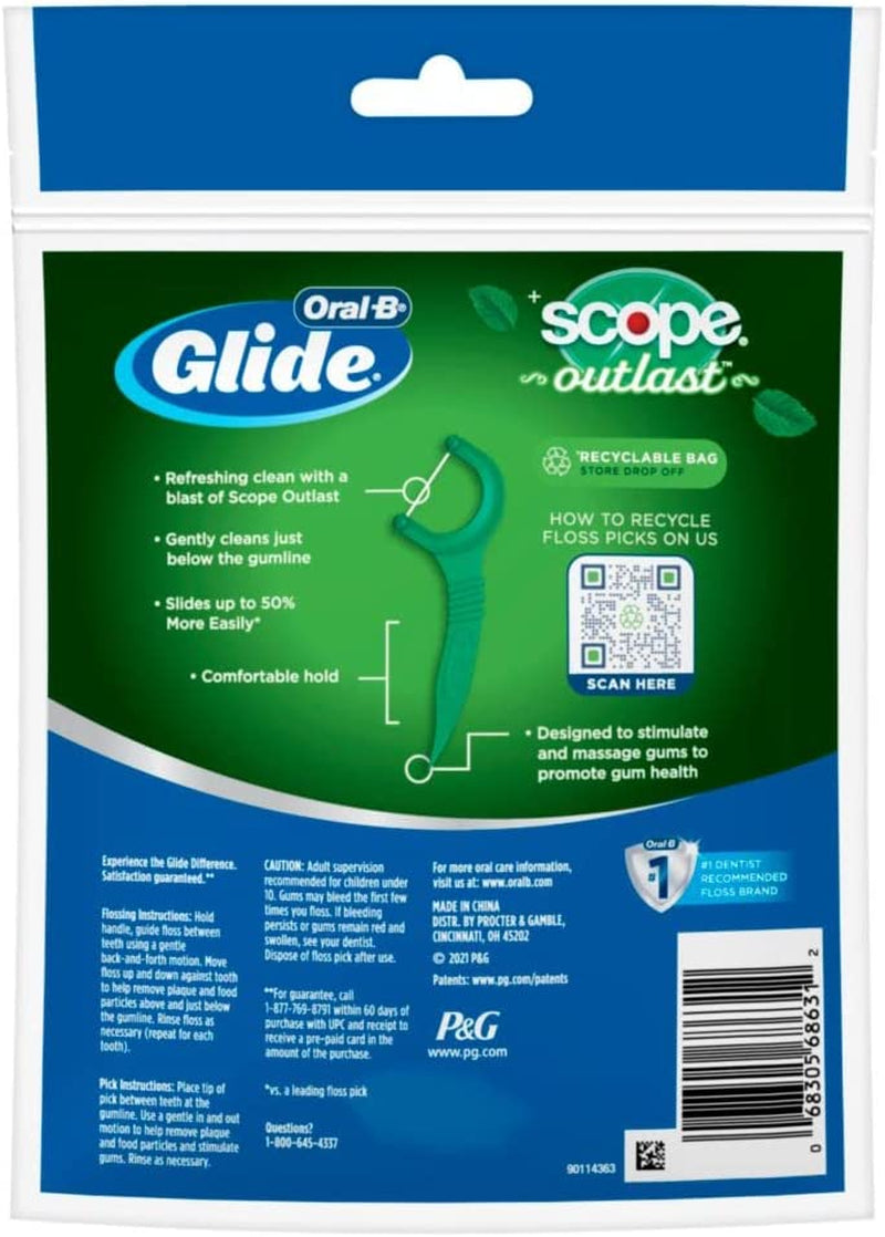 Glide Complete Floss Picks, Dental Floss Picks, Scope Outlast, 75-Ct, Toothpicks Floss Picks