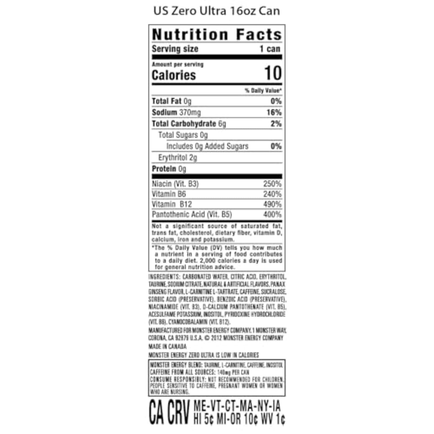 Energy Zero Ultra, Sugar Free Energy Drink, 16 Ounce (Pack of 15)