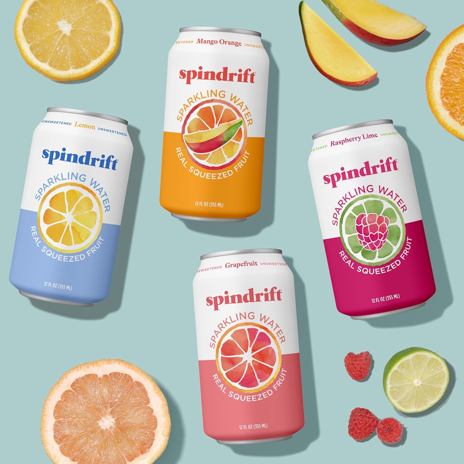Sparkling Water, 4 Flavor Variety Pack, Made with Real Squeezed Fruit, 12 Fl Oz (Pack of 20)