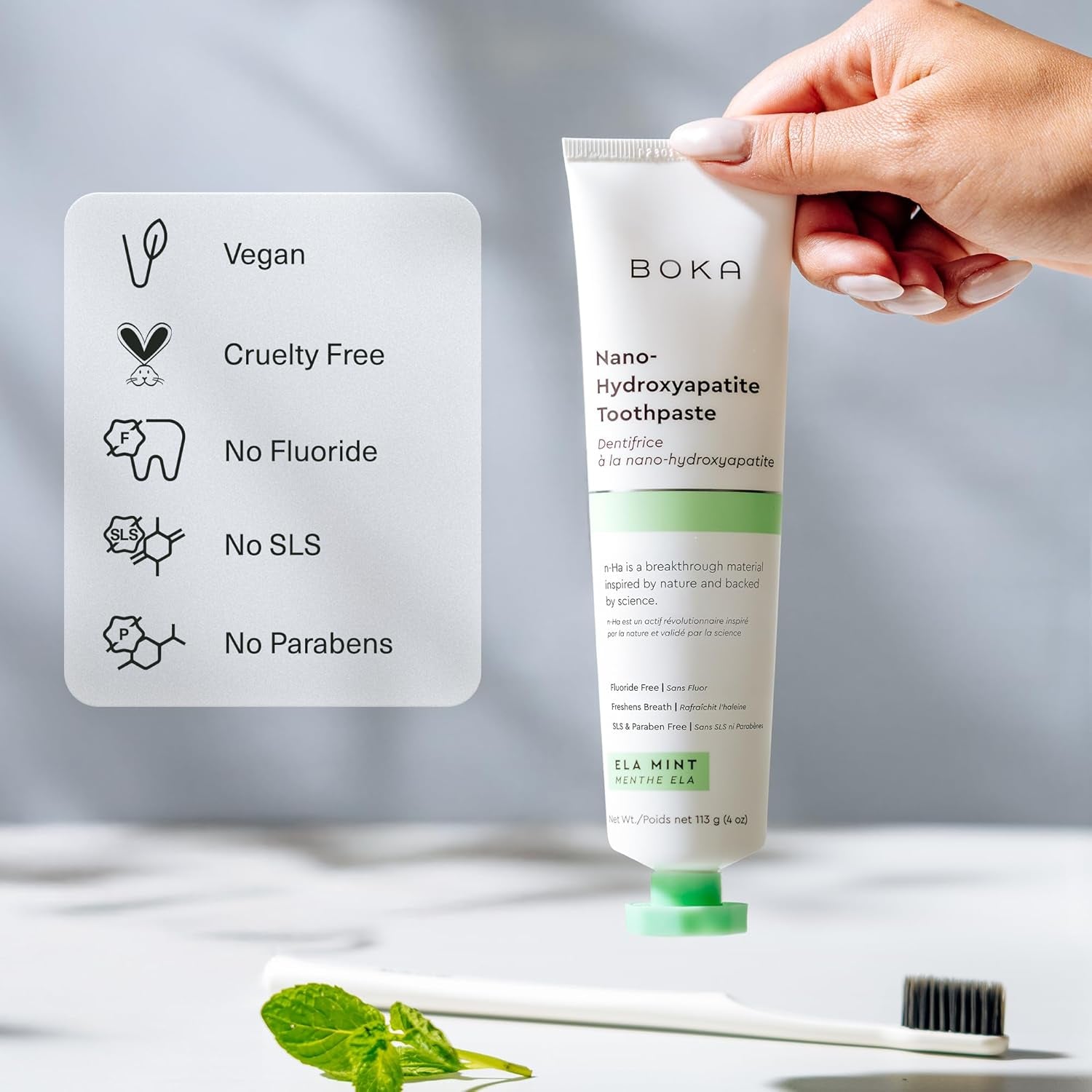 Fluoride Free Toothpaste, Nano Hydroxyapatite Toothpaste, Appropriate for Sensitive Teeth - for Adult, Kids Oral Care - Ela Mint Flavor, 4 Fl Oz 1Pk US Manufactured