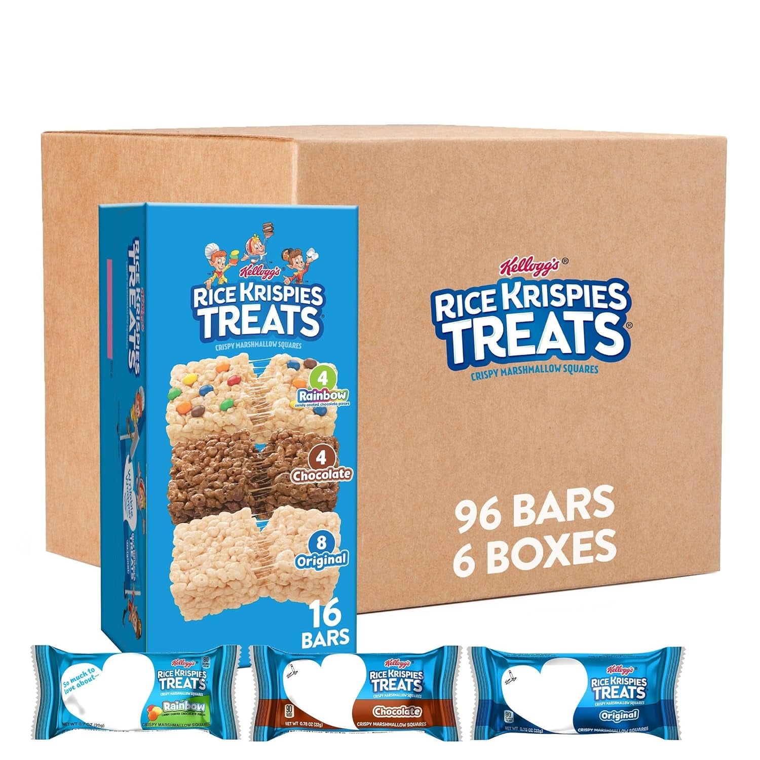 Marshmallow Snack Bars, Kids Snacks, Lunch Snacks, Original, 12.4Oz Box (16 Bars)