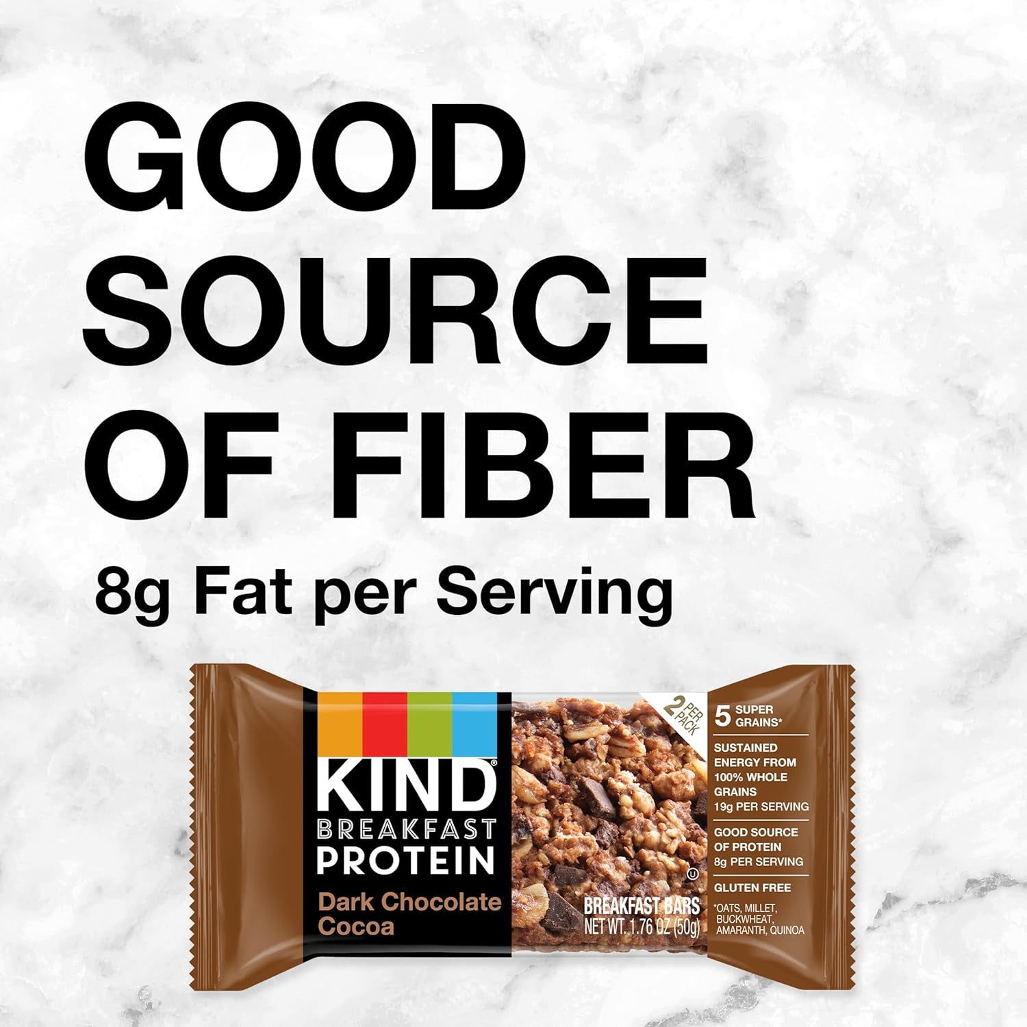 Breakfast Protein Bars, Dark Chocolate Cocoa, Healthy Snacks, Gluten Free, 8G Protein, 6 Count