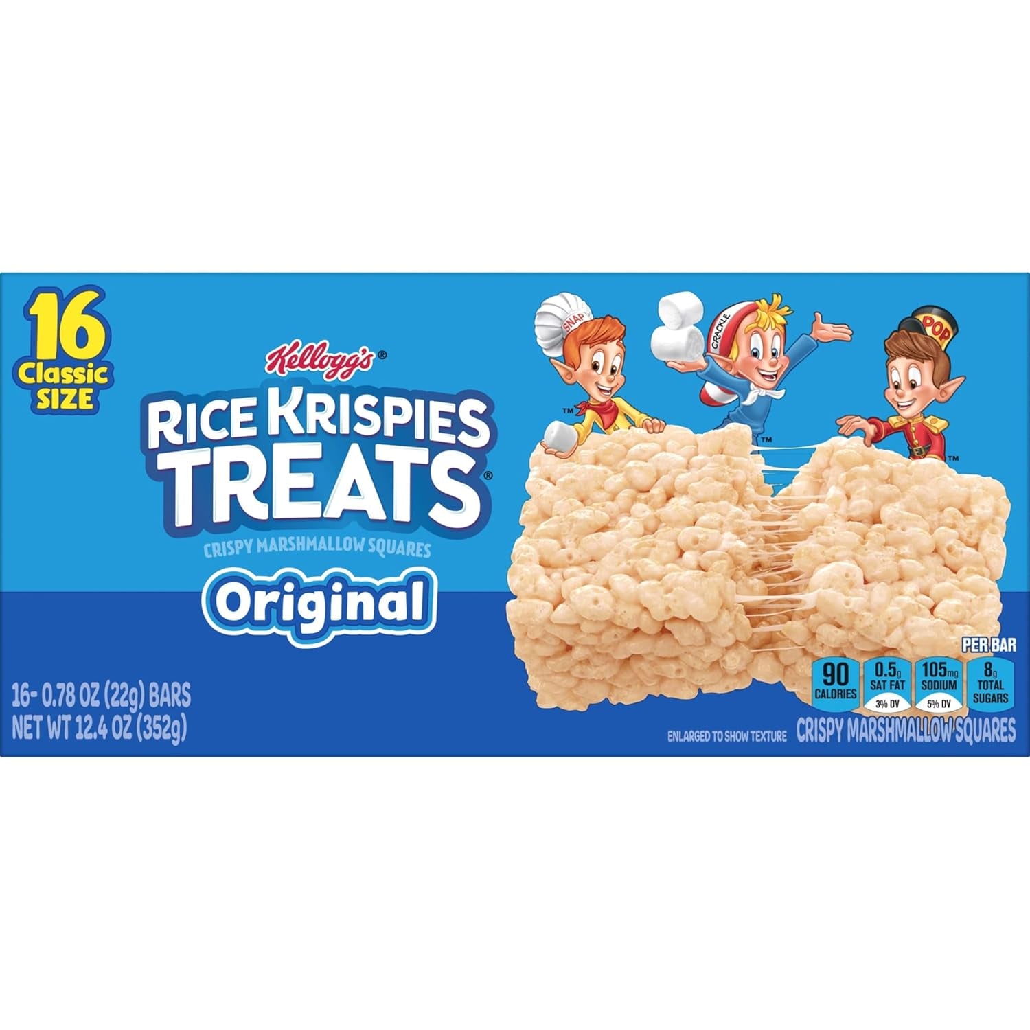 Marshmallow Snack Bars, Kids Snacks, Lunch Snacks, Original, 12.4Oz Box (16 Bars)