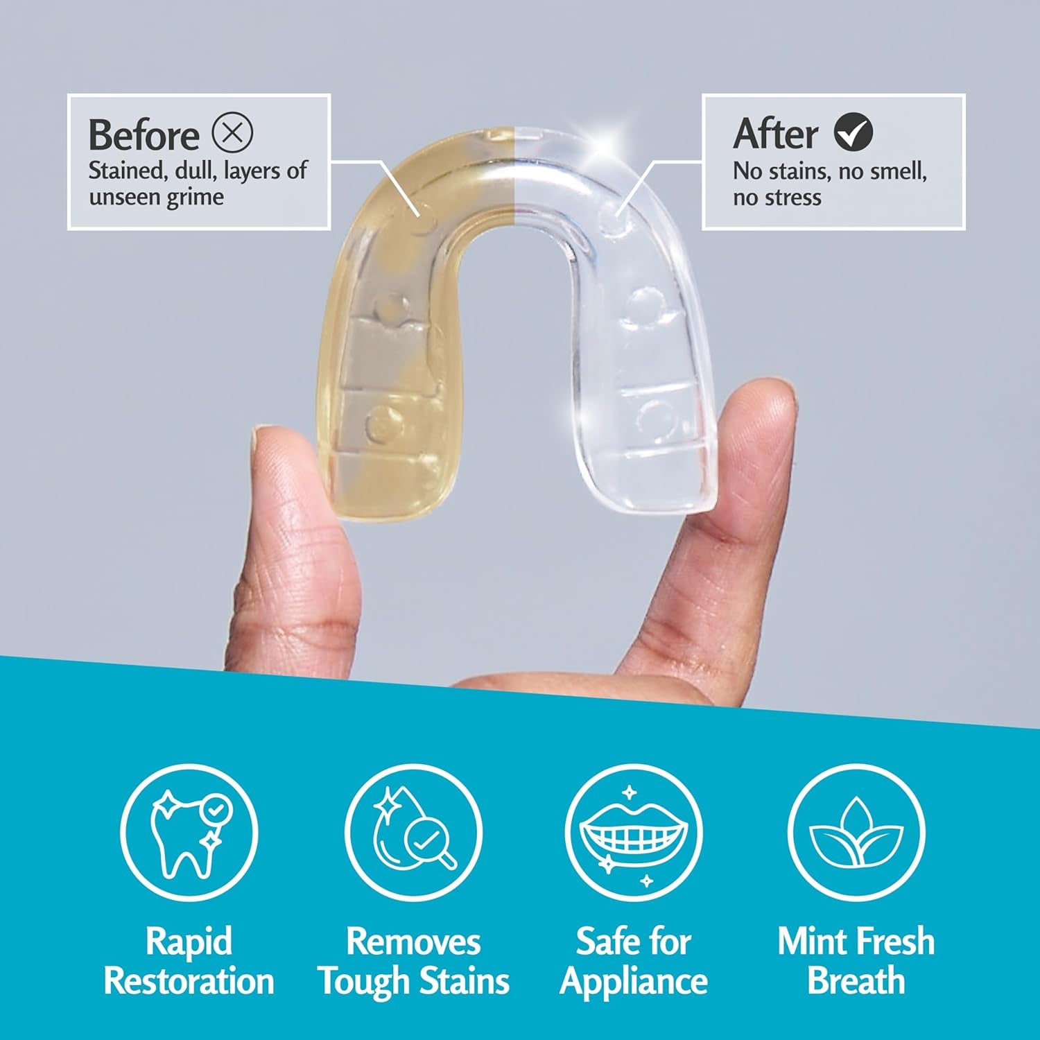 Retainer Cleanser Tablets Invisalign Cleaner, Removes Odors Discoloration Stains and Plaque 4 Month Supply Denture Cleansers Retainers Mouth Guards Denture Bath Mint by