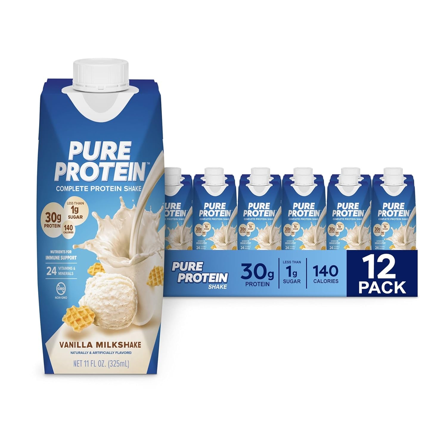 Vanilla Protein Shake, 30G Complete Protein, Vitamins A, C, D, and E plus Zinc to Support Immune Health, Ready to Drink and Keto-Friendly, 11Oz Bottles, 12 Pack