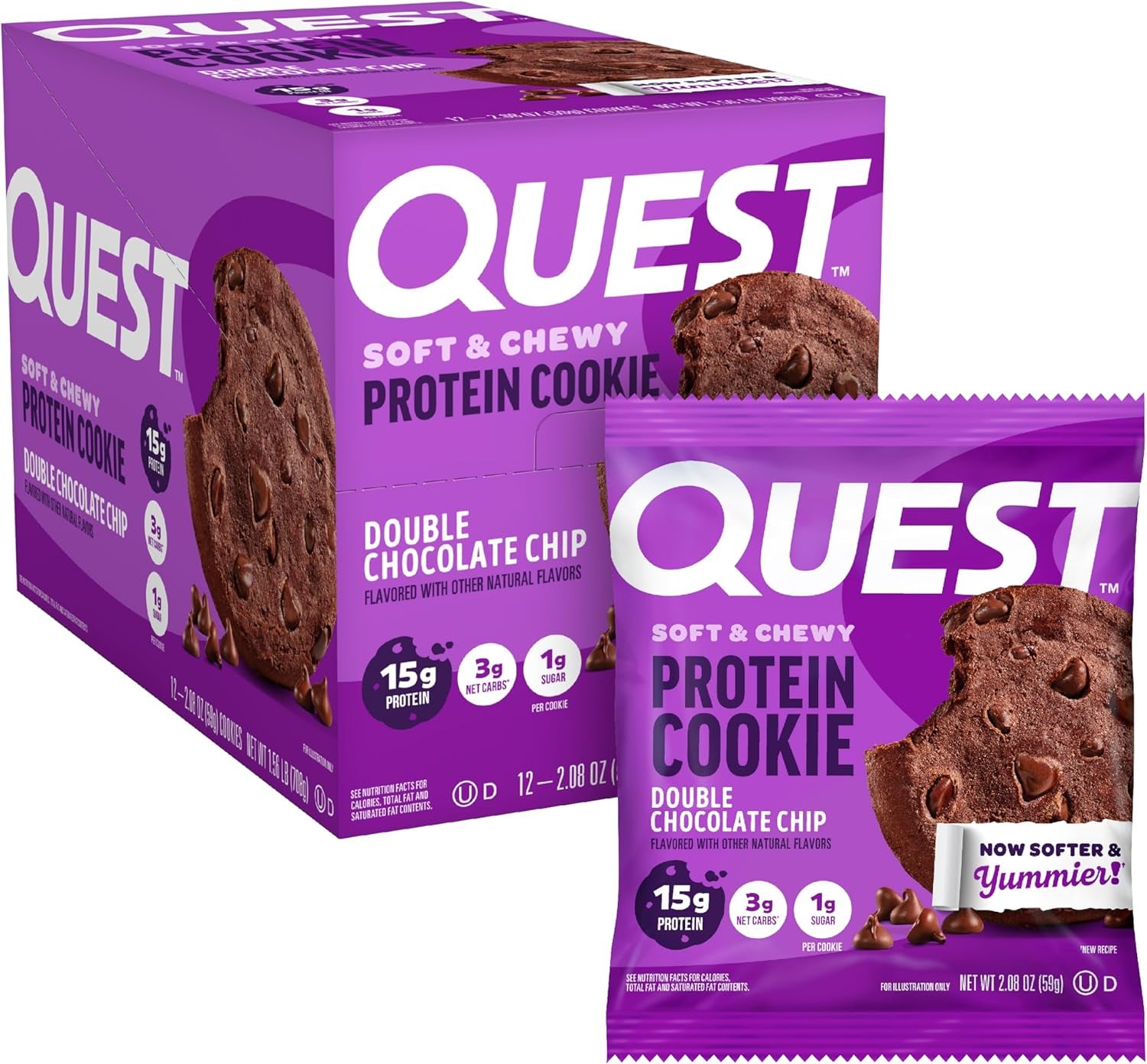 Nutrition Chocolate Chip Protein Cookie, 15G Protein, 1G Sugar, 2G Net Carbs, Keto Friendly, High Protein, Low Carb; 12 Count