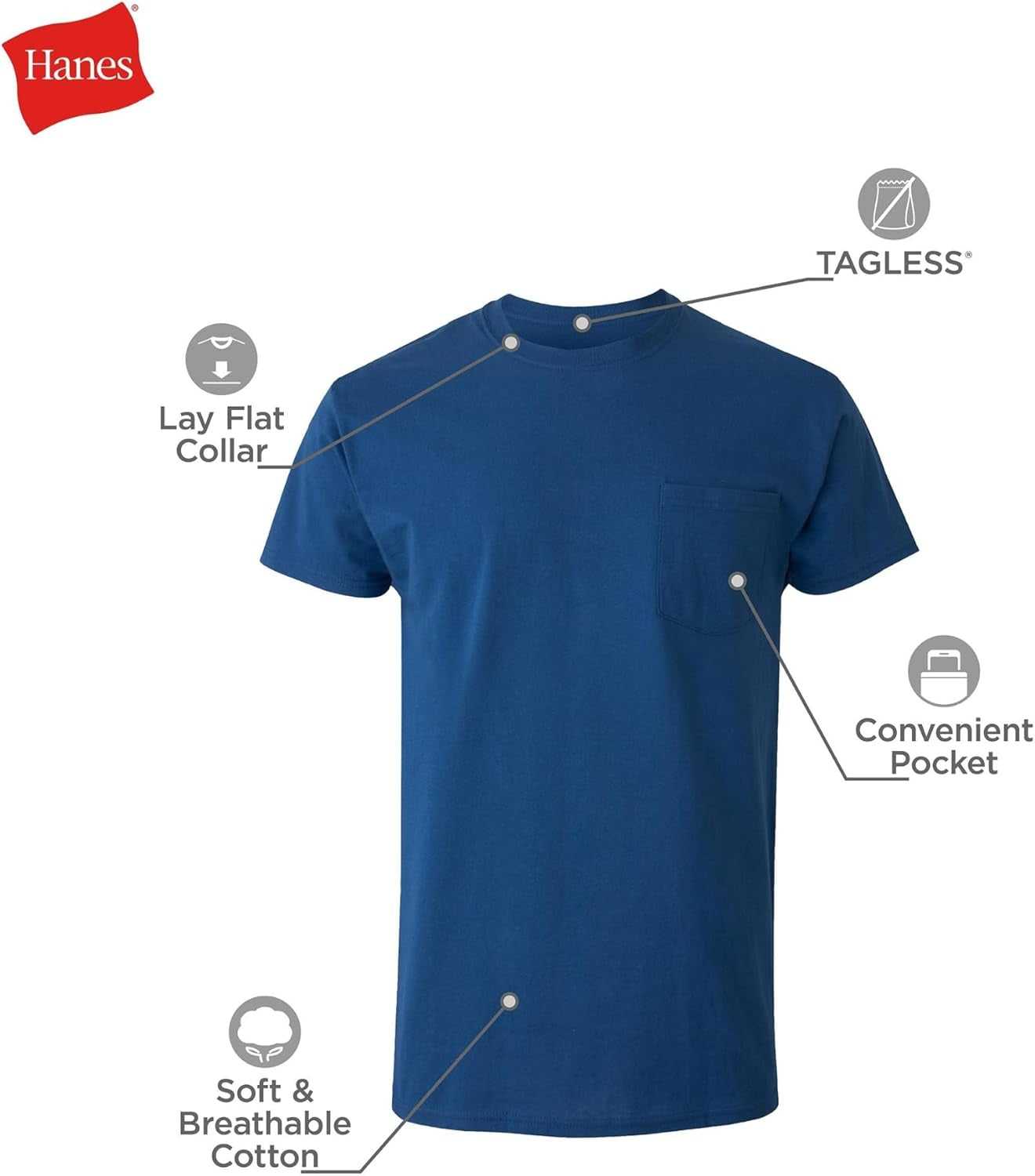 Pocket T-Shirt Pack, 6-Pack, Cool & Breathable Cotton Tees, Stay-Tucked Undershirts for Men