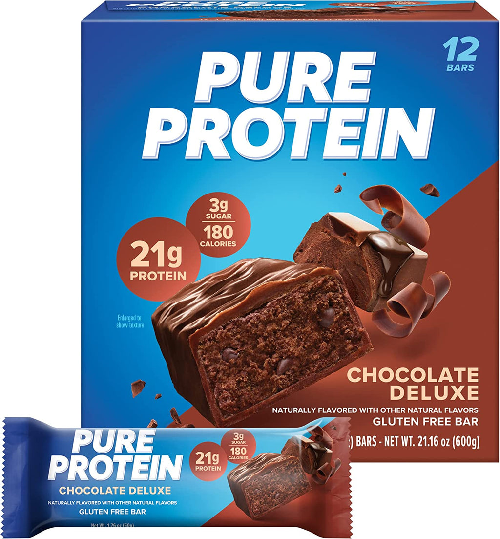 Bars, High Protein, Nutritious Snacks to Support Energy, Low Sugar, Gluten Free, Chocolate Deluxe, 1.76 Oz., 12 Count(Pack of 1) (Packaging May Vary)
