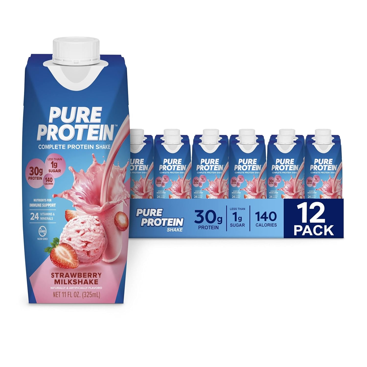 Vanilla Protein Shake, 30G Complete Protein, Vitamins A, C, D, and E plus Zinc to Support Immune Health, Ready to Drink and Keto-Friendly, 11Oz Bottles, 12 Pack