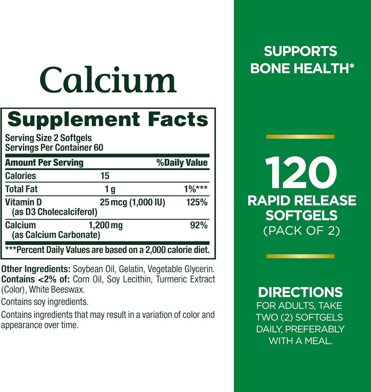 Calcium 1200 Mg with Vitamin D3 - Bone Health Softgels, Calcium and Vitamin D Supplement, 120 Ct (2-Pack)