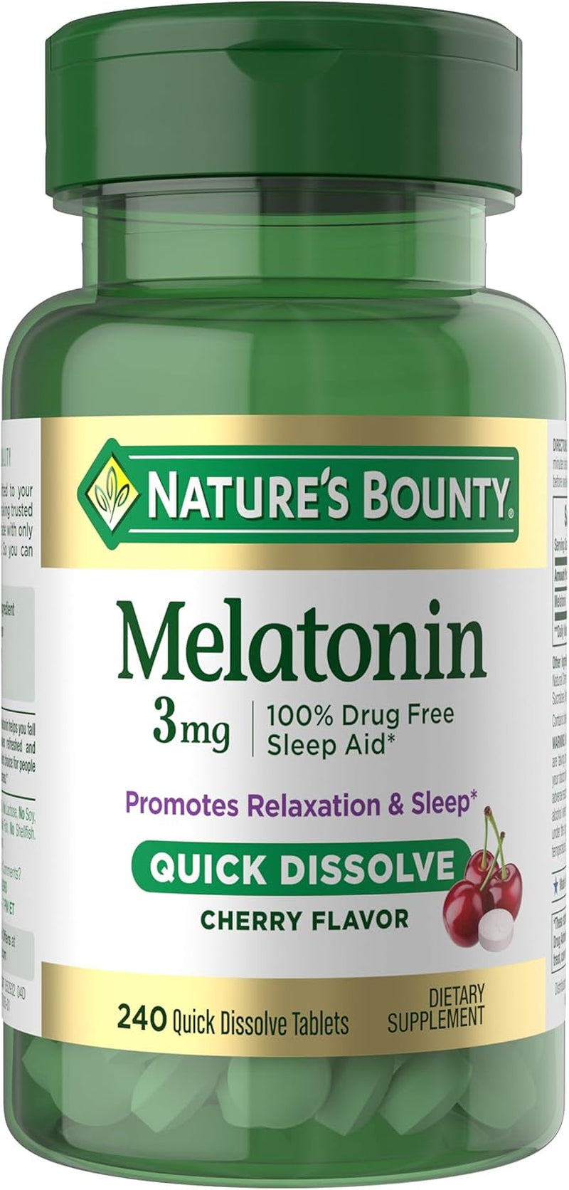 Melatonin 3Mg Quick Dissolve, Sleep Aid Supplement, Sleep Aids for Adults, Cherry Flavor, 240 Count (Pack of 1), Package May Vary