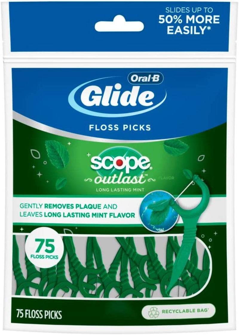 Glide Complete Floss Picks, Dental Floss Picks, Scope Outlast, 75-Ct, Toothpicks Floss Picks