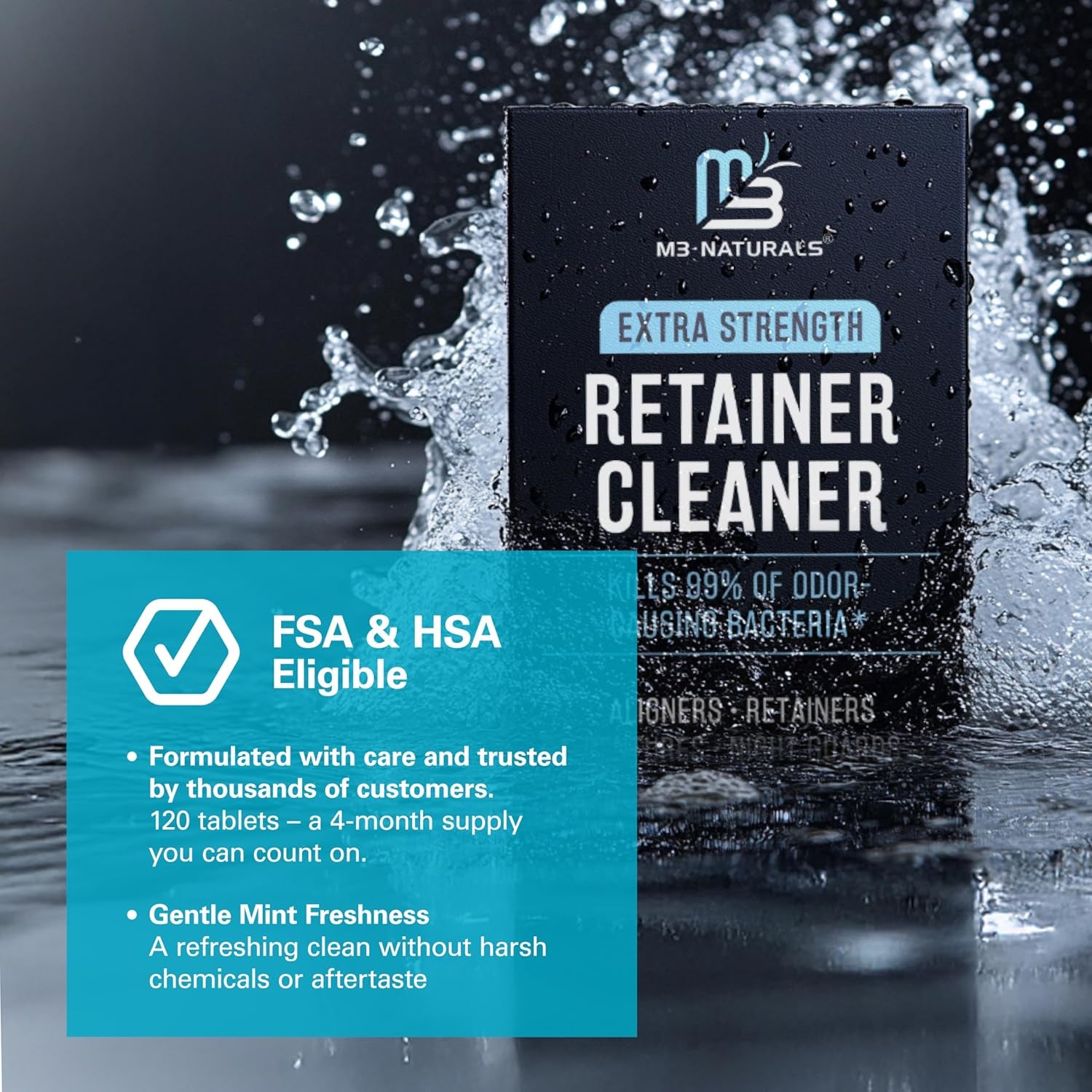 Retainer Cleanser Tablets Invisalign Cleaner, Removes Odors Discoloration Stains and Plaque 4 Month Supply Denture Cleansers Retainers Mouth Guards Denture Bath Mint by