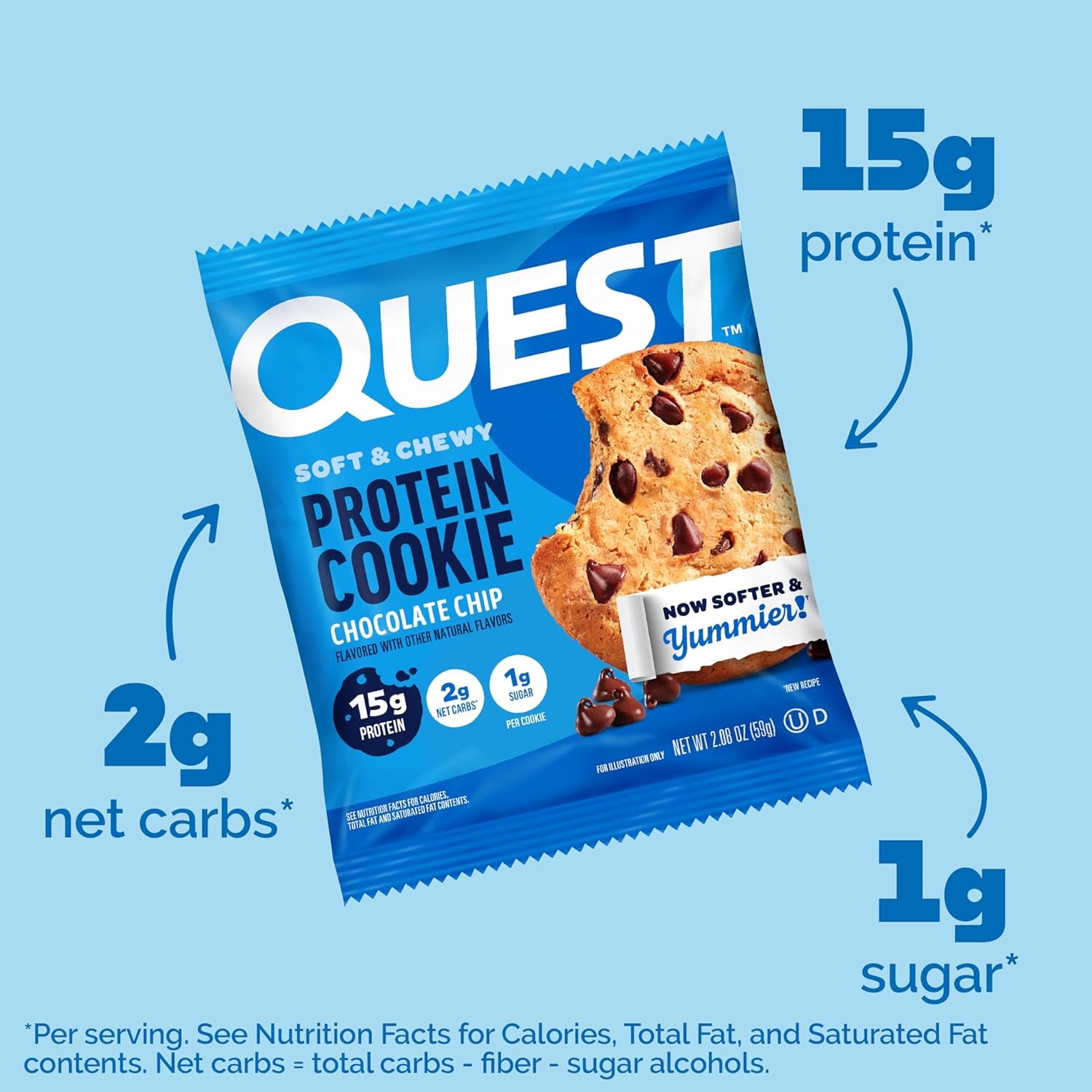 Nutrition Chocolate Chip Protein Cookie, 15G Protein, 1G Sugar, 2G Net Carbs, Keto Friendly, High Protein, Low Carb; 12 Count