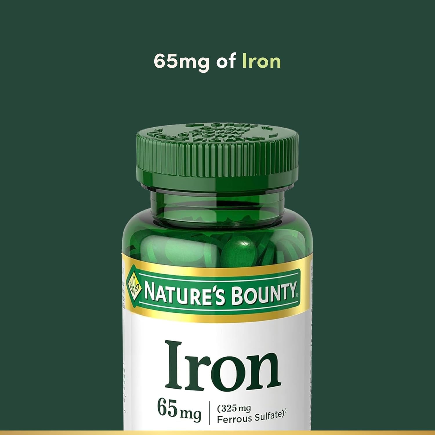 Nature’S Bounty Iron 65Mg, 325 Mg Ferrous Sulfate, Cellular Energy Support, Promotes Normal Red Blood Cell Production, 1 Serving per Day, Gluten Free, 100 Vegetarian Tablets