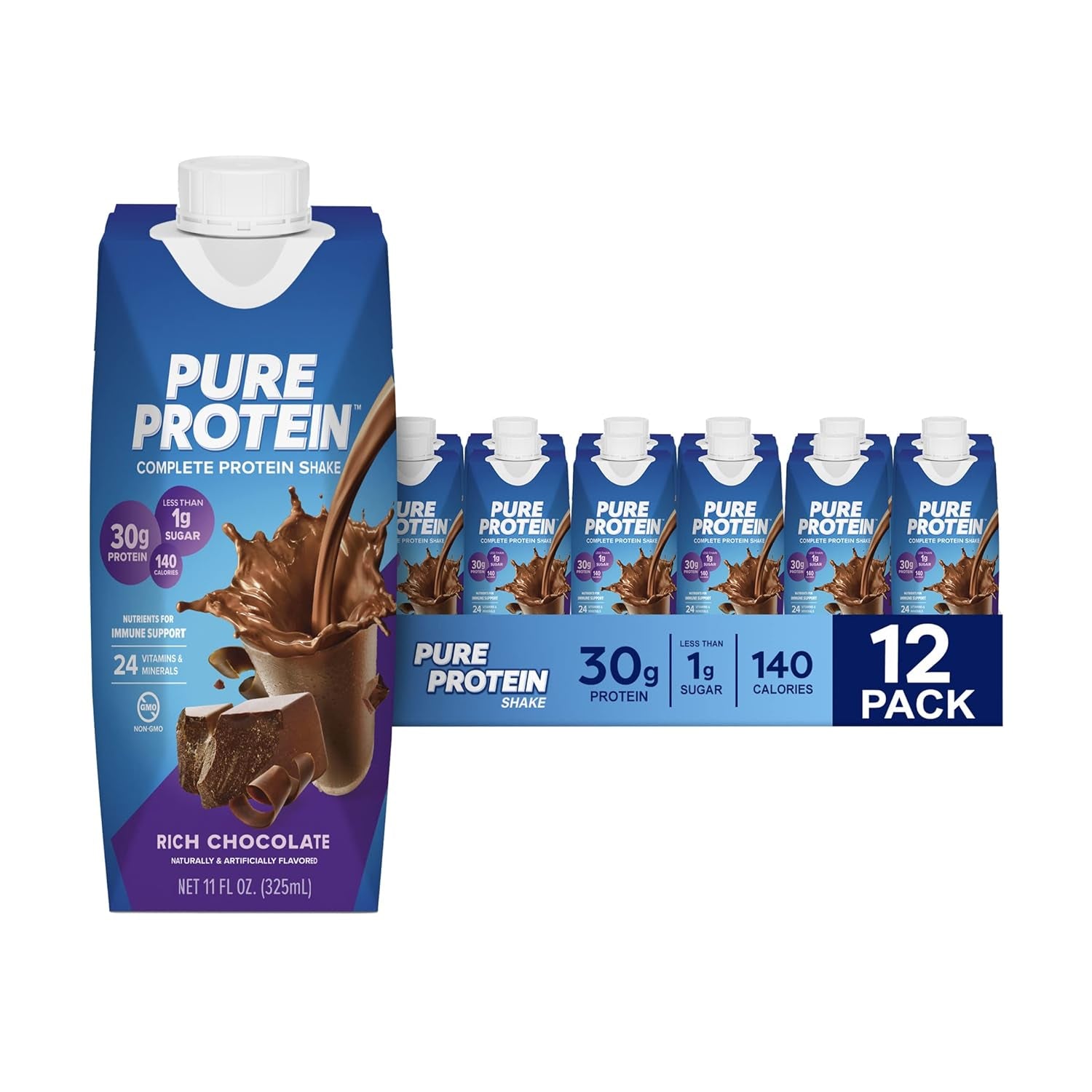 Vanilla Protein Shake, 30G Complete Protein, Vitamins A, C, D, and E plus Zinc to Support Immune Health, Ready to Drink and Keto-Friendly, 11Oz Bottles, 12 Pack