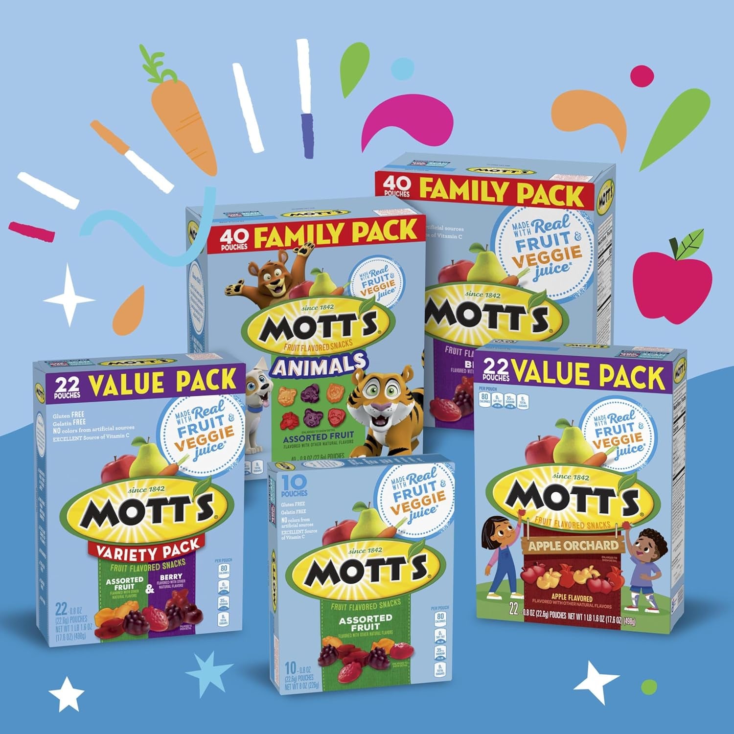 Fruit Flavored Snacks, Halloween Treats, Assorted Fruit, Gluten Free Snack, Family Pack, 40 Ct, 32 Oz