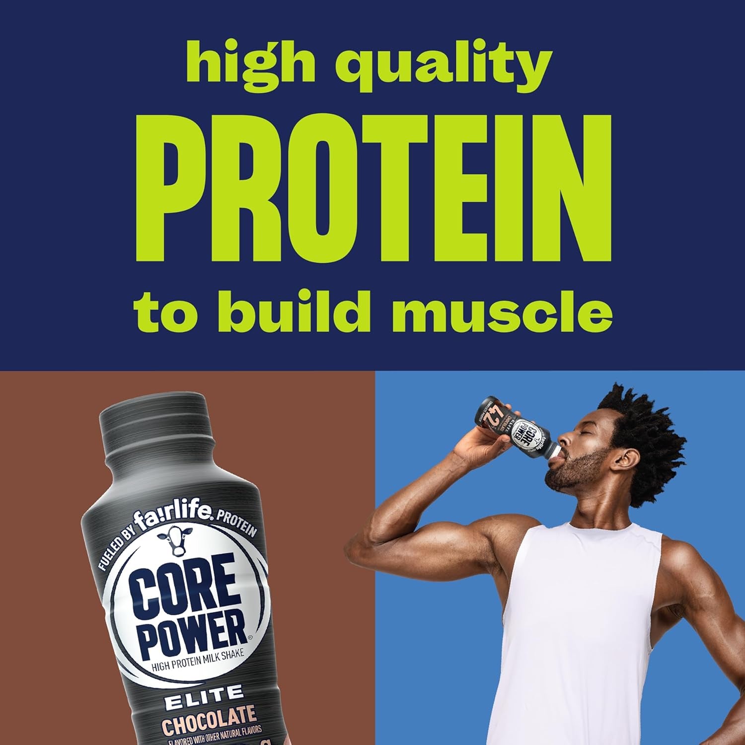 Elite High Protein Shake, Chocolate, 42G Bottle, 14Oz, 12 Pack