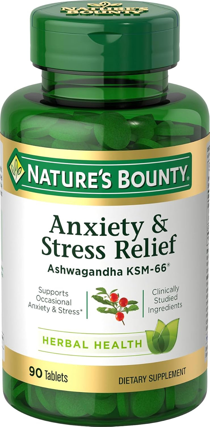 Stress Relief, Ashwagandha KSM-66, Supports Occasional Stress Relief, Dietary Supplement, 2 Tablets per Day, Vegetarian Tablets, Gluten Free, 90 Ct