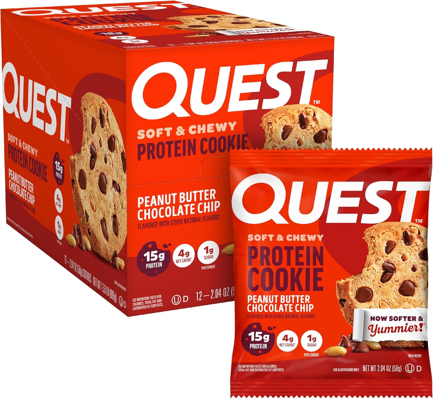 Nutrition Chocolate Chip Protein Cookie, 15G Protein, 1G Sugar, 2G Net Carbs, Keto Friendly, High Protein, Low Carb; 12 Count