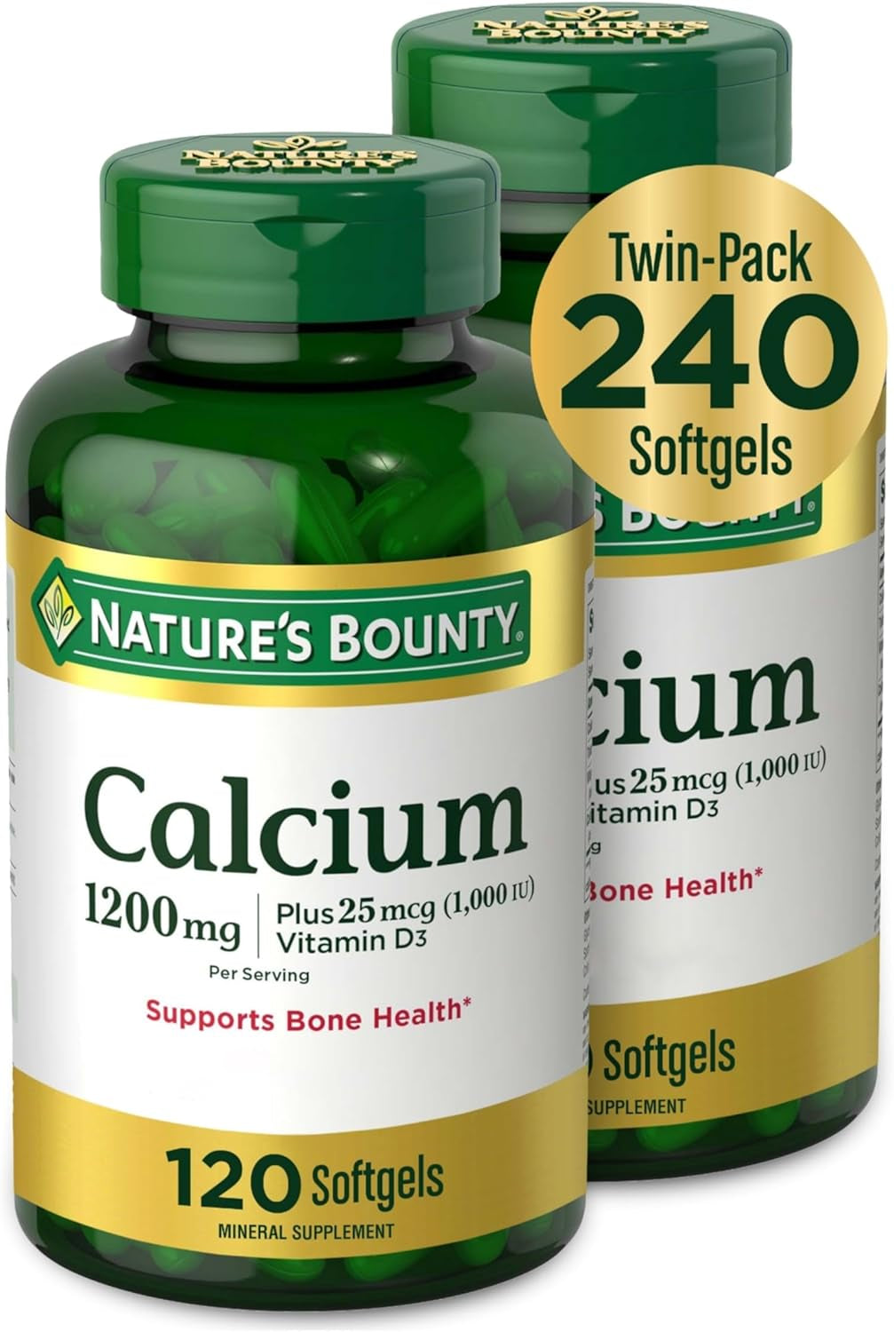 Calcium 1200 Mg with Vitamin D3 - Bone Health Softgels, Calcium and Vitamin D Supplement, 120 Ct (2-Pack)