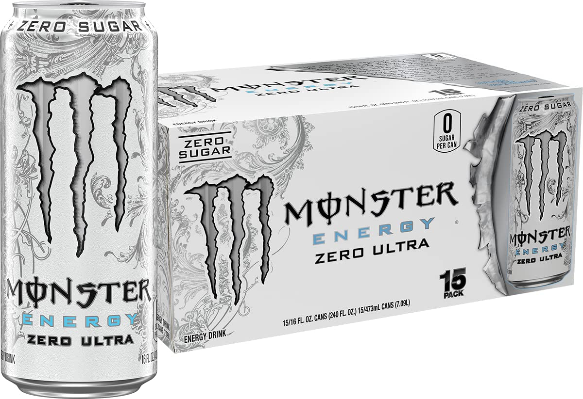 Energy Zero Ultra, Sugar Free Energy Drink, 16 Ounce (Pack of 15)