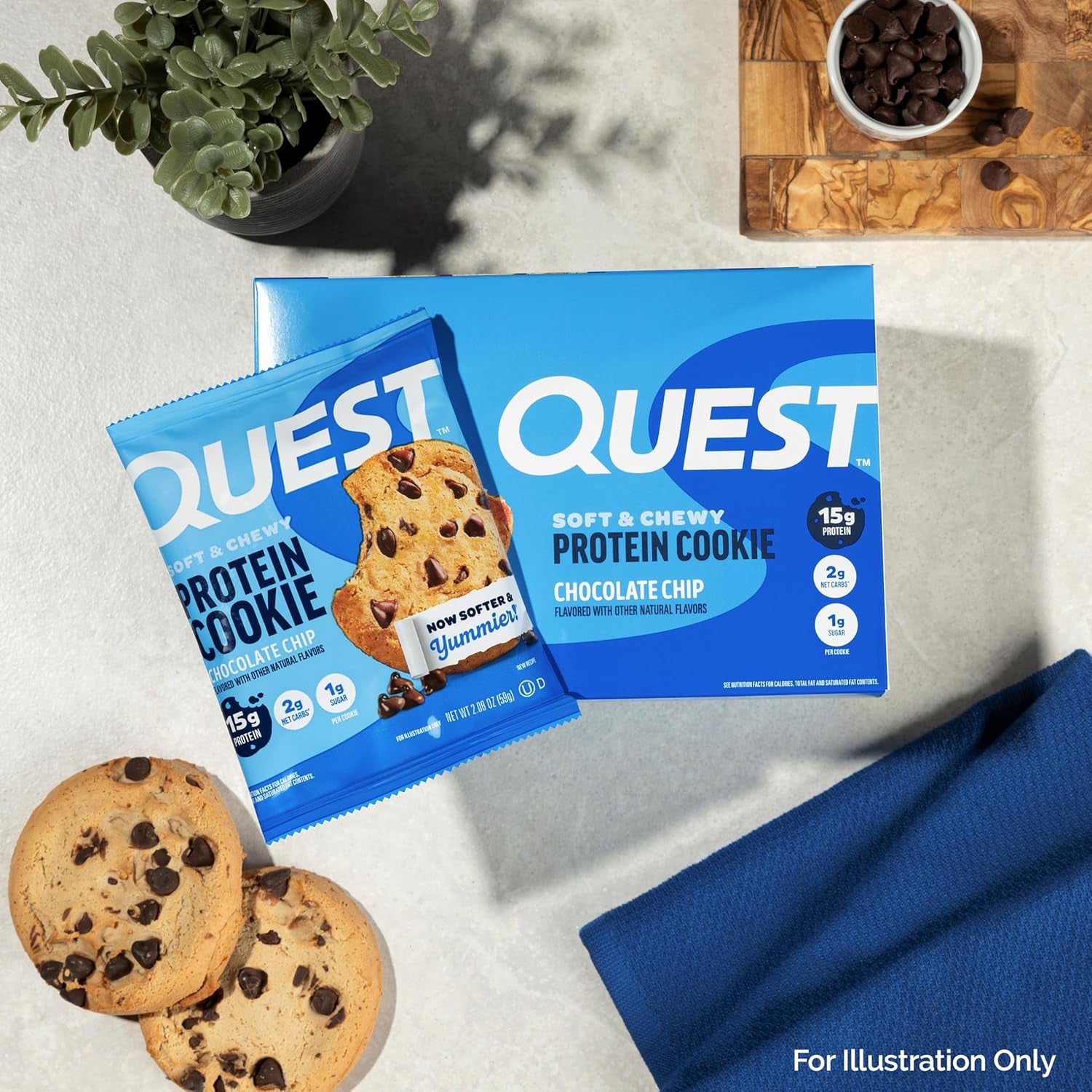 Nutrition Chocolate Chip Protein Cookie, 15G Protein, 1G Sugar, 2G Net Carbs, Keto Friendly, High Protein, Low Carb; 12 Count