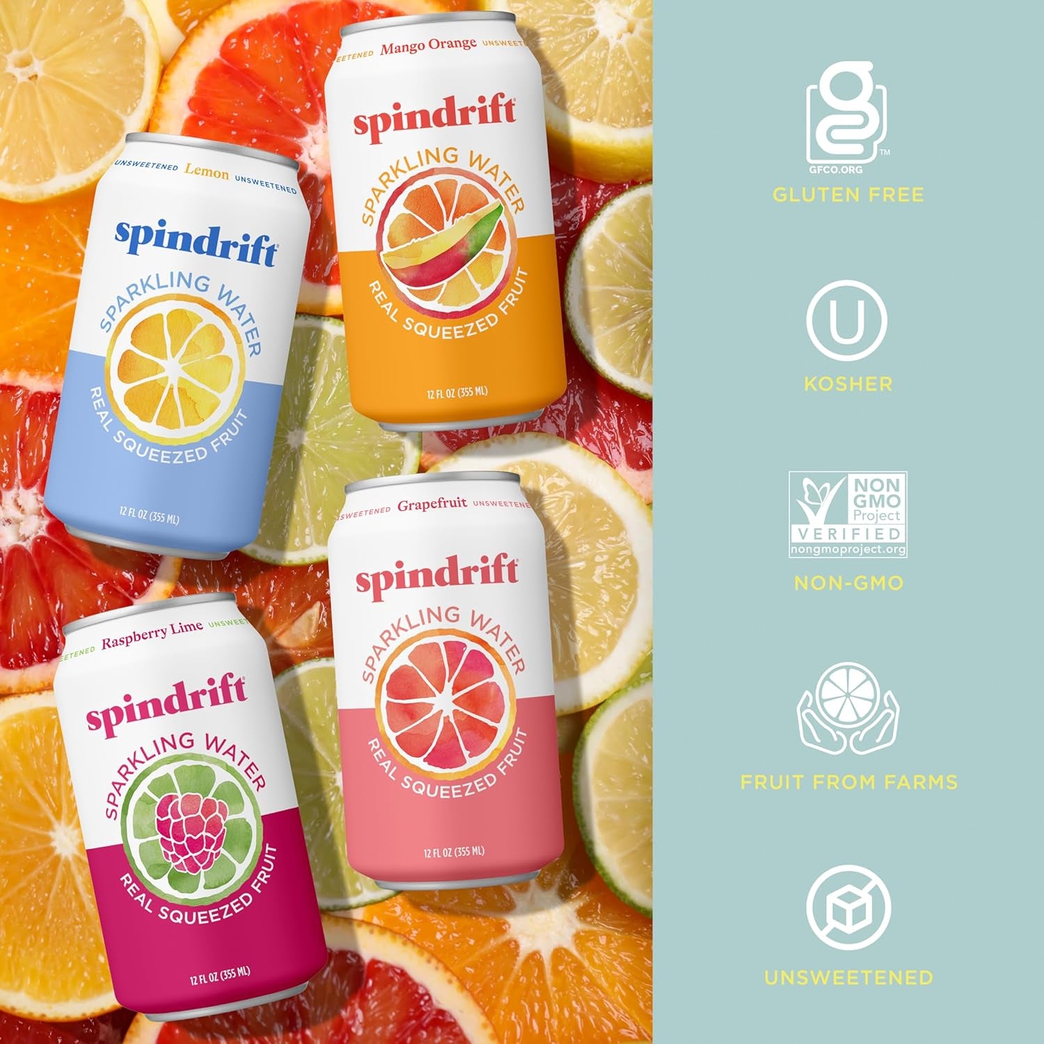 Sparkling Water, 4 Flavor Variety Pack, Made with Real Squeezed Fruit, 12 Fl Oz (Pack of 20)