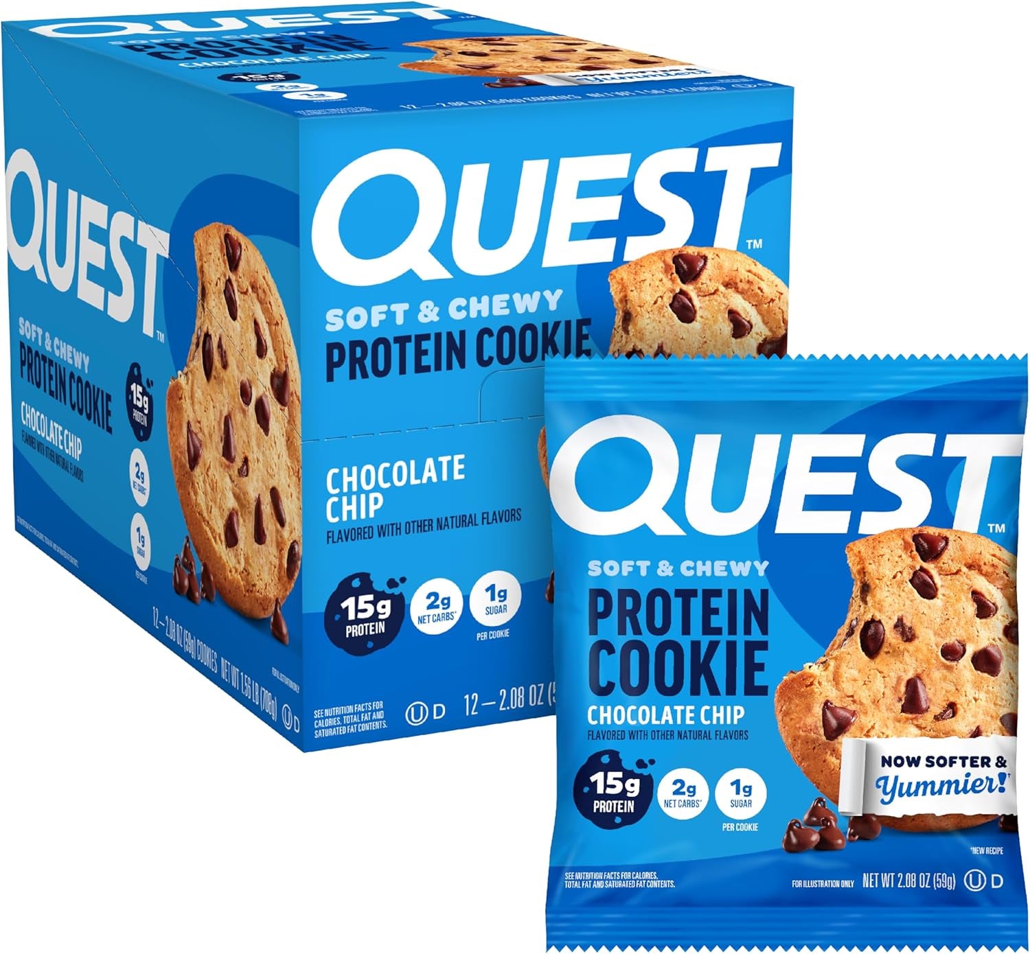 Nutrition Chocolate Chip Protein Cookie, 15G Protein, 1G Sugar, 2G Net Carbs, Keto Friendly, High Protein, Low Carb; 12 Count