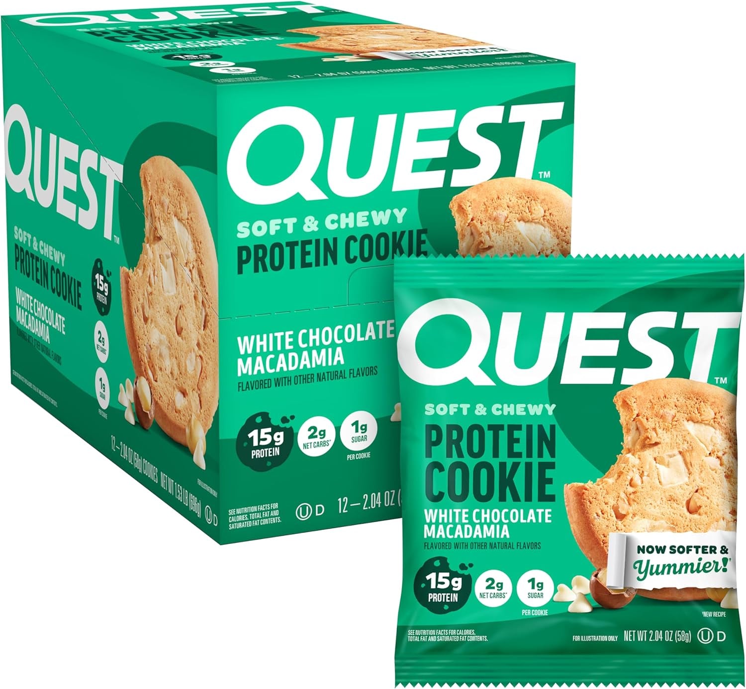 Nutrition Chocolate Chip Protein Cookie, 15G Protein, 1G Sugar, 2G Net Carbs, Keto Friendly, High Protein, Low Carb; 12 Count