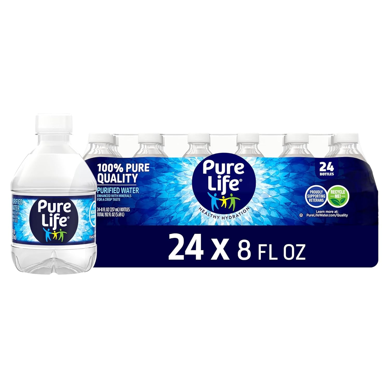 Purified Water Bottles, 24 Pack - Still Bottled Water with Added Minerals for a Crisp Taste, Plastic Bottles - 8 Fl Oz