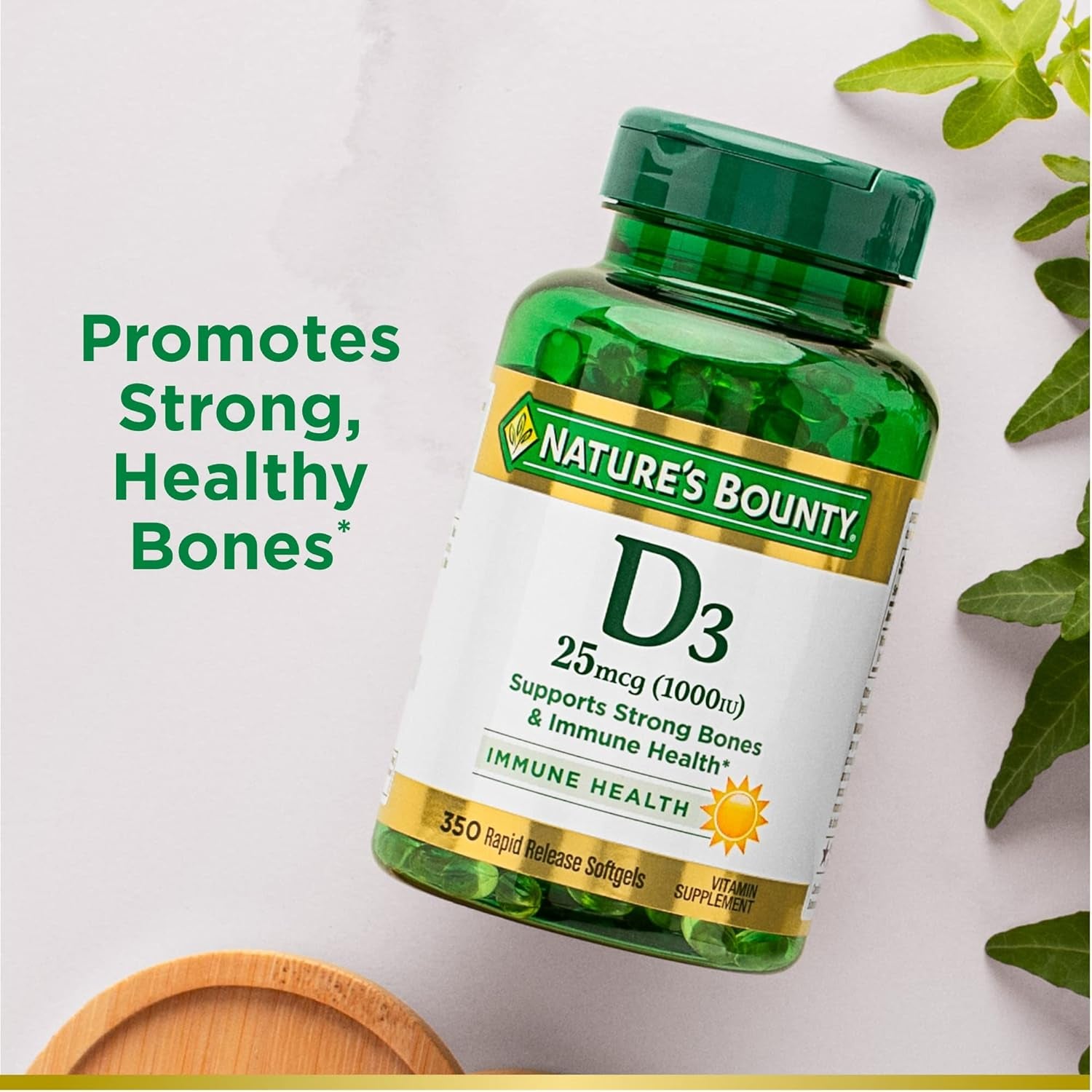 Vitamin D3 1000 IU Softgels, Immune Support, Promotes Healthy Bones, 1 Softgel per Day, Gluten Free, 350 Count