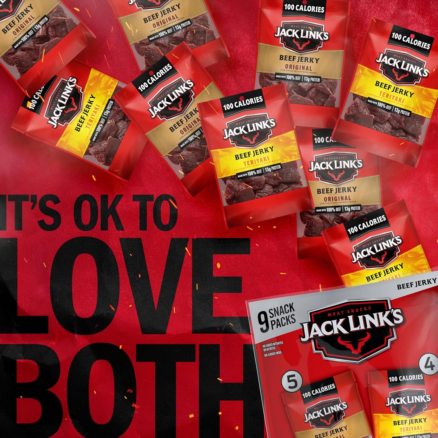 Beef Jerky Variety Pack - Includes Original and Teriyaki Jerky, Bulk Protein Snack Pack, Good Source of Protein, Meat Snacks Made with 100% Beef, Individual Bags - 1.25 Oz (Pack of 9)