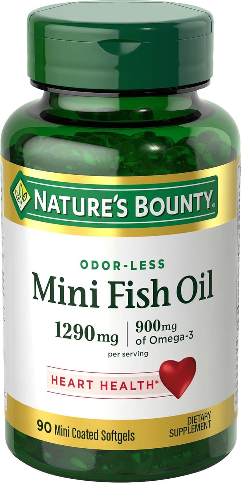 Mini Fish Oil Softgels, Burpless Fish Oil Omega 3 Supplements, Supports Heart Health, 90 Softgels (Pack of 1)