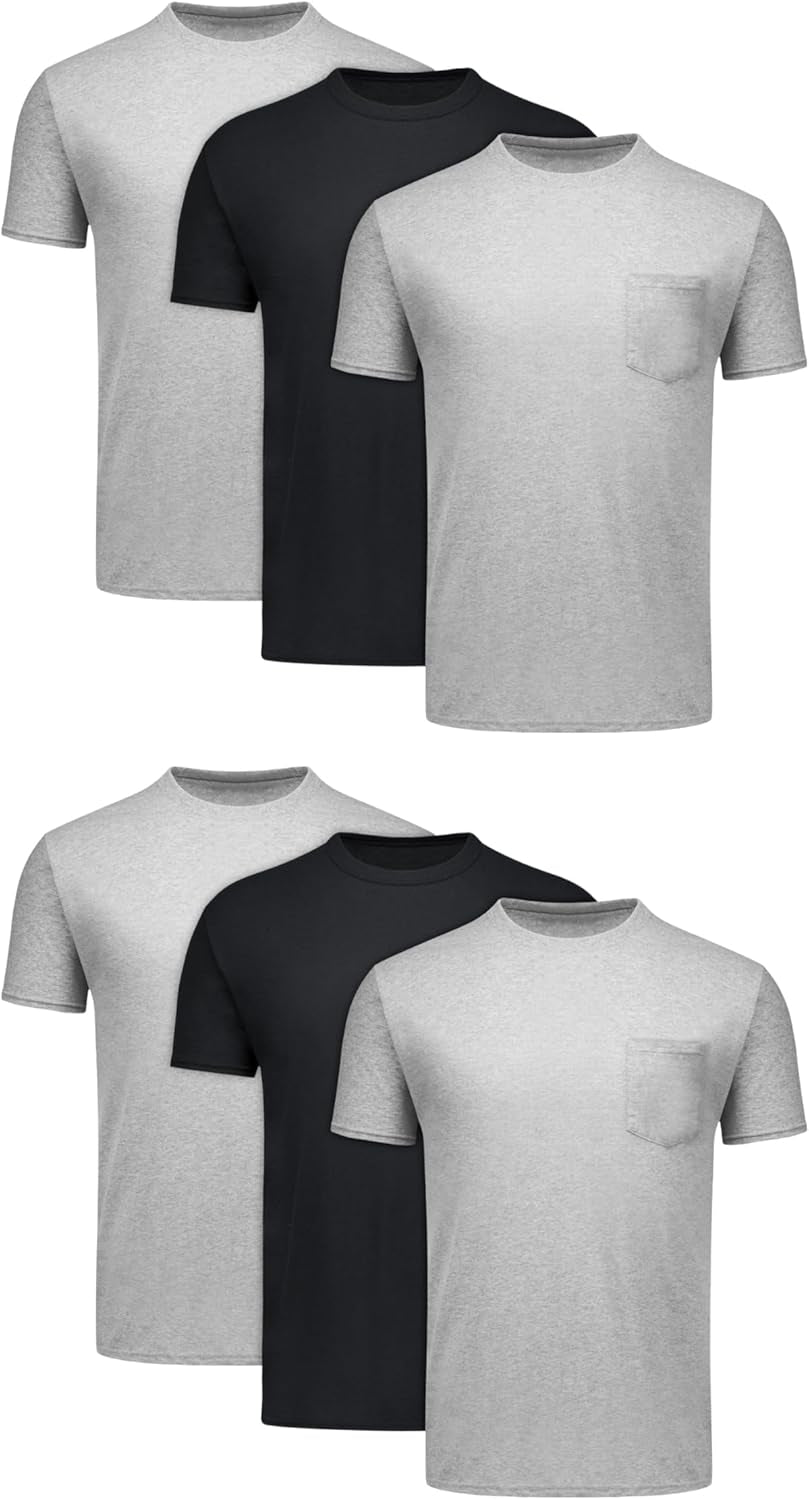 Pocket T-Shirt Pack, 6-Pack, Cool & Breathable Cotton Tees, Stay-Tucked Undershirts for Men