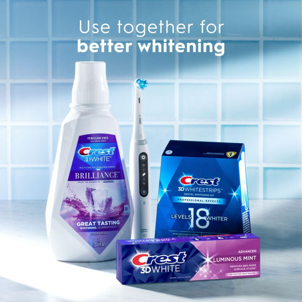 3D White Advanced Luminous Mint Teeth Whitening Toothpaste,  Toothpaste, 3.7 Oz Pack of 4 - Helps Remove Surface Stains, Whitens Teeth, Strengthens Tooth Enamel, Protects against Cavities