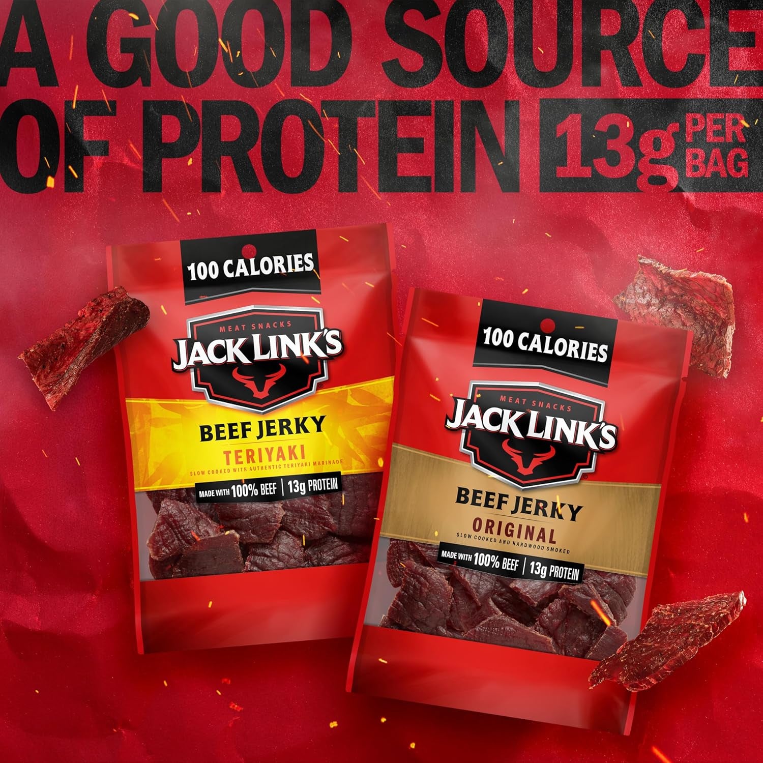 Beef Jerky Variety Pack - Includes Original and Teriyaki Jerky, Bulk Protein Snack Pack, Good Source of Protein, Meat Snacks Made with 100% Beef, Individual Bags - 1.25 Oz (Pack of 9)