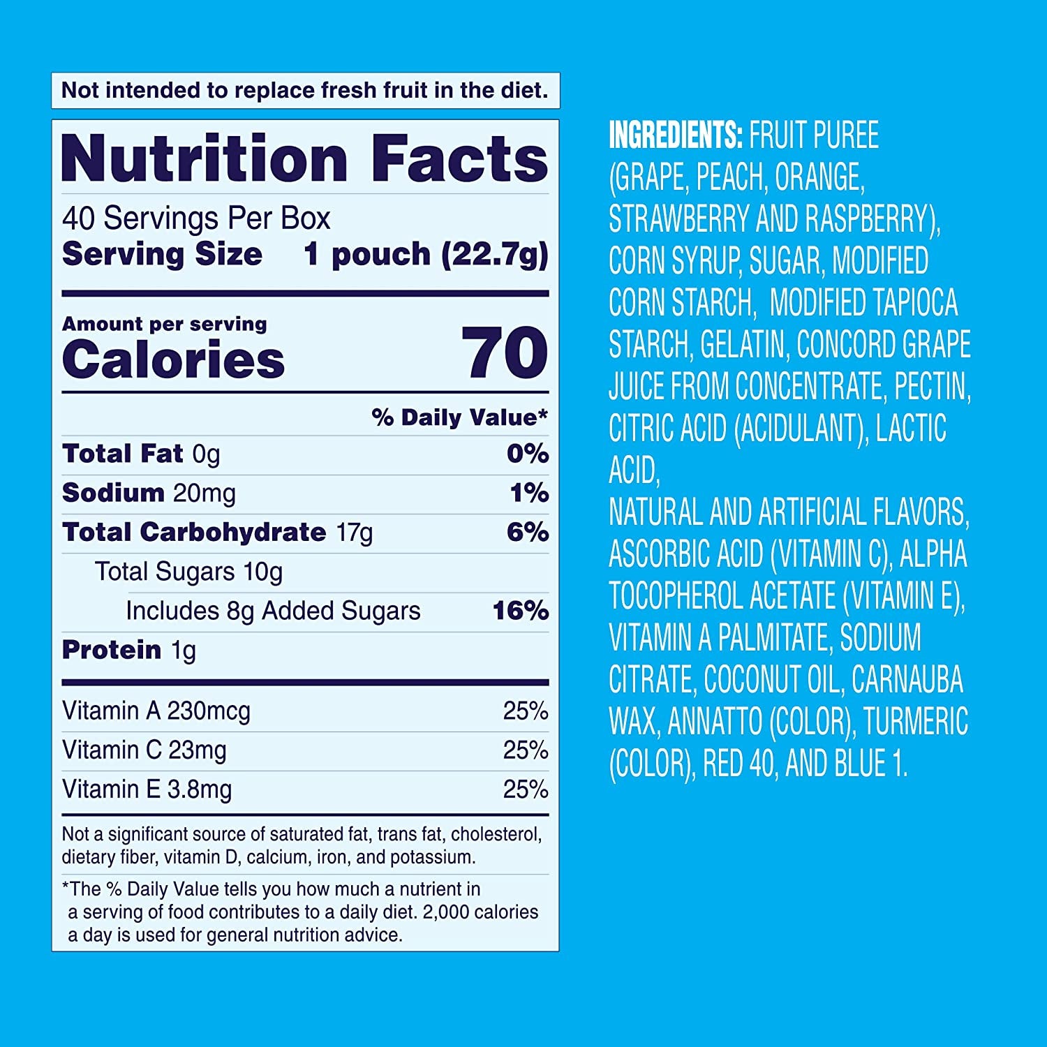 Fruit Snacks, Mixed Fruit Snack Box, Gluten Free, 0.8Oz Snack Packs (Pack of 40)