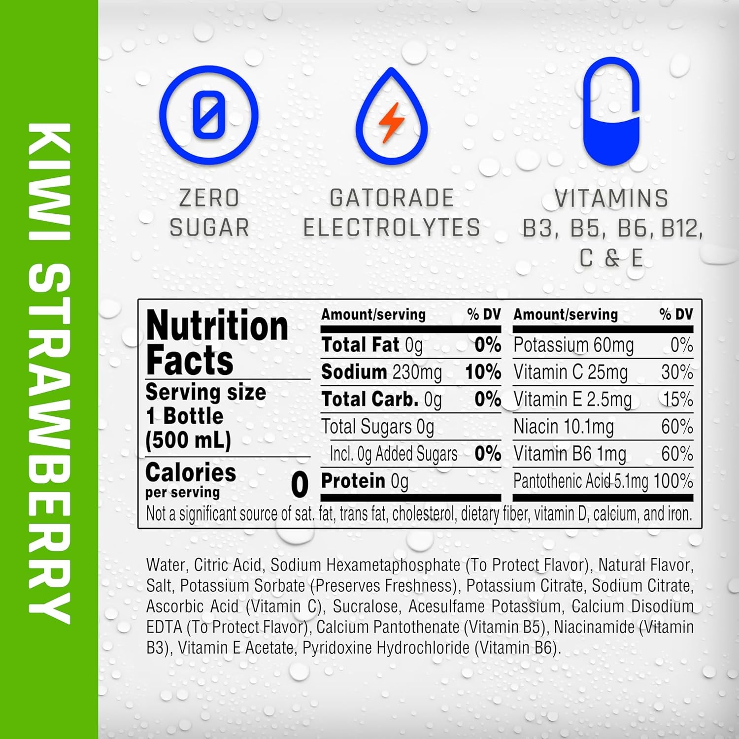 , Kiwi Strawberry, Zero Calorie Sports Drinking Water with Electrolytes and Vitamins C&E, 16.9 Fl Oz (12 Count)