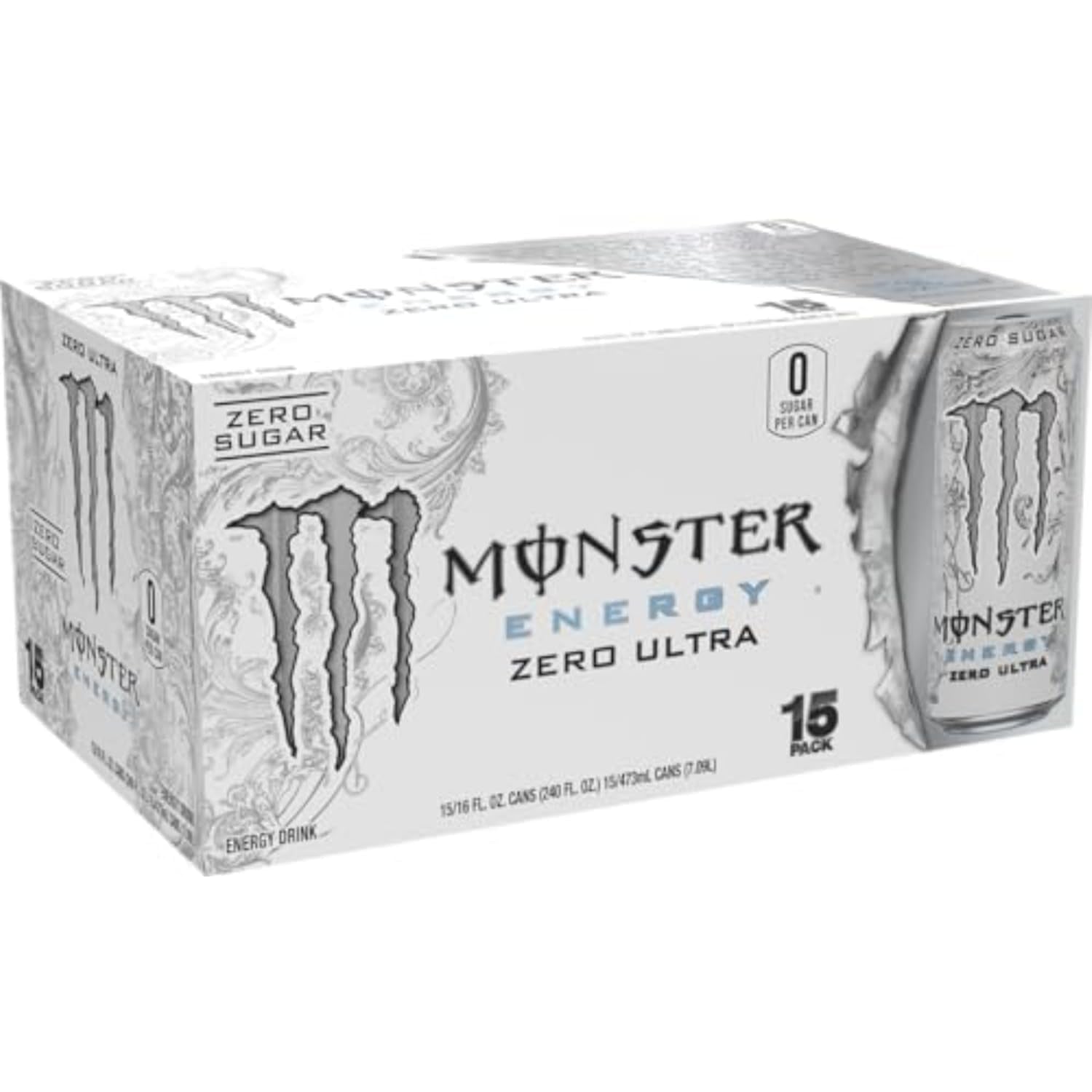 Energy Zero Ultra, Sugar Free Energy Drink, 16 Ounce (Pack of 15)