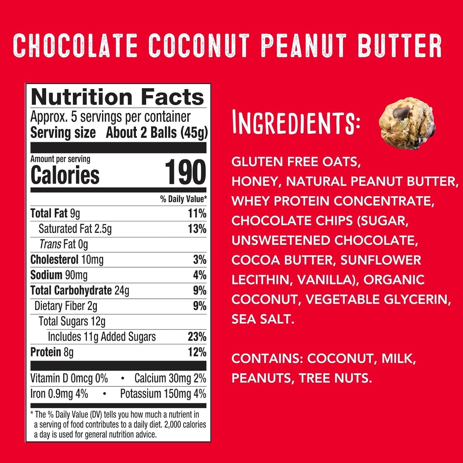 Whole Food Protein Balls with Probiotics - Chocolate Coconut Peanut Butter Snacks - 8G Protein Snack - Gluten Free Energy Balls
