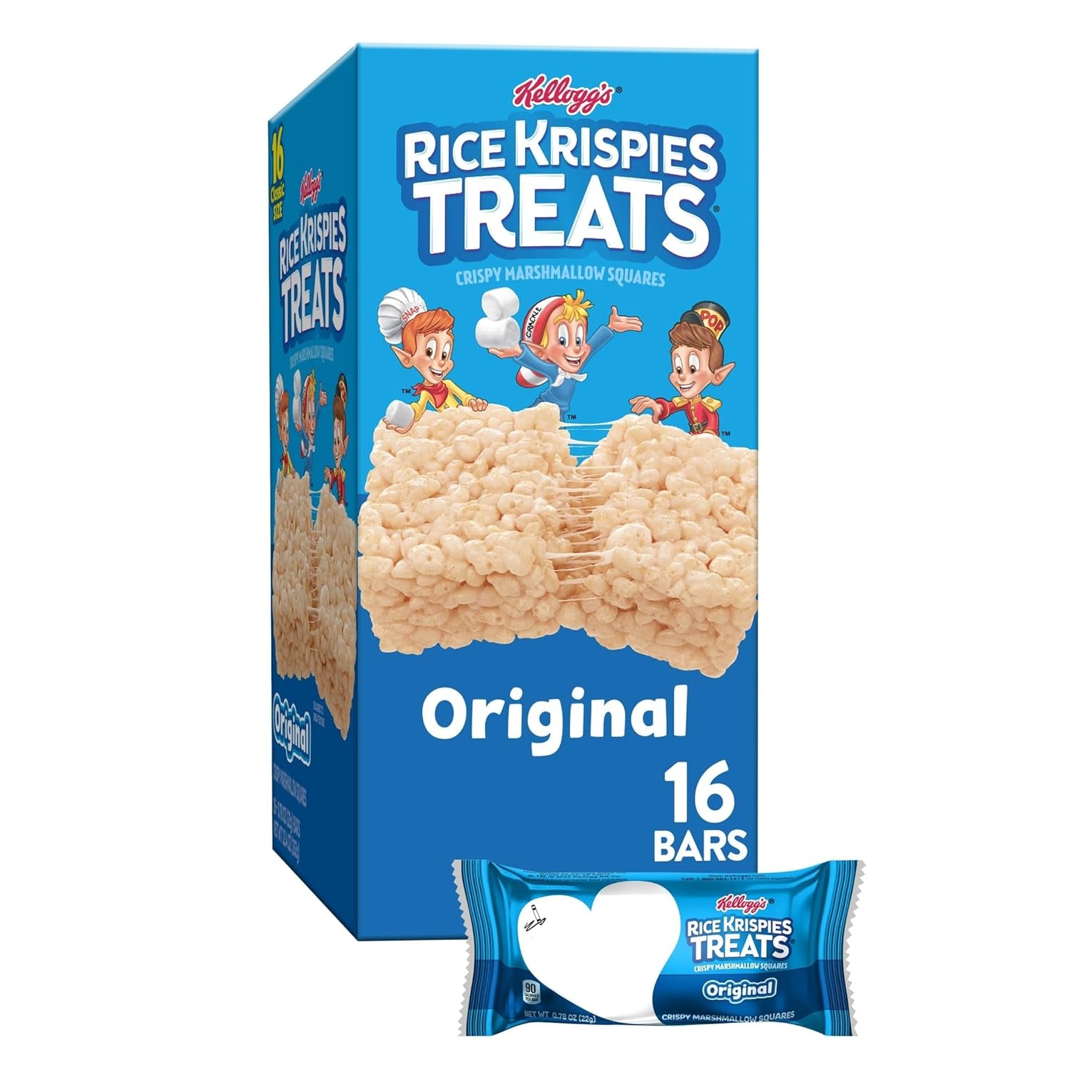 Marshmallow Snack Bars, Kids Snacks, Lunch Snacks, Original, 12.4Oz Box (16 Bars)