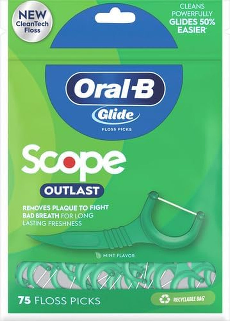 Glide Complete Floss Picks, Dental Floss Picks, Scope Outlast, 75-Ct, Toothpicks Floss Picks