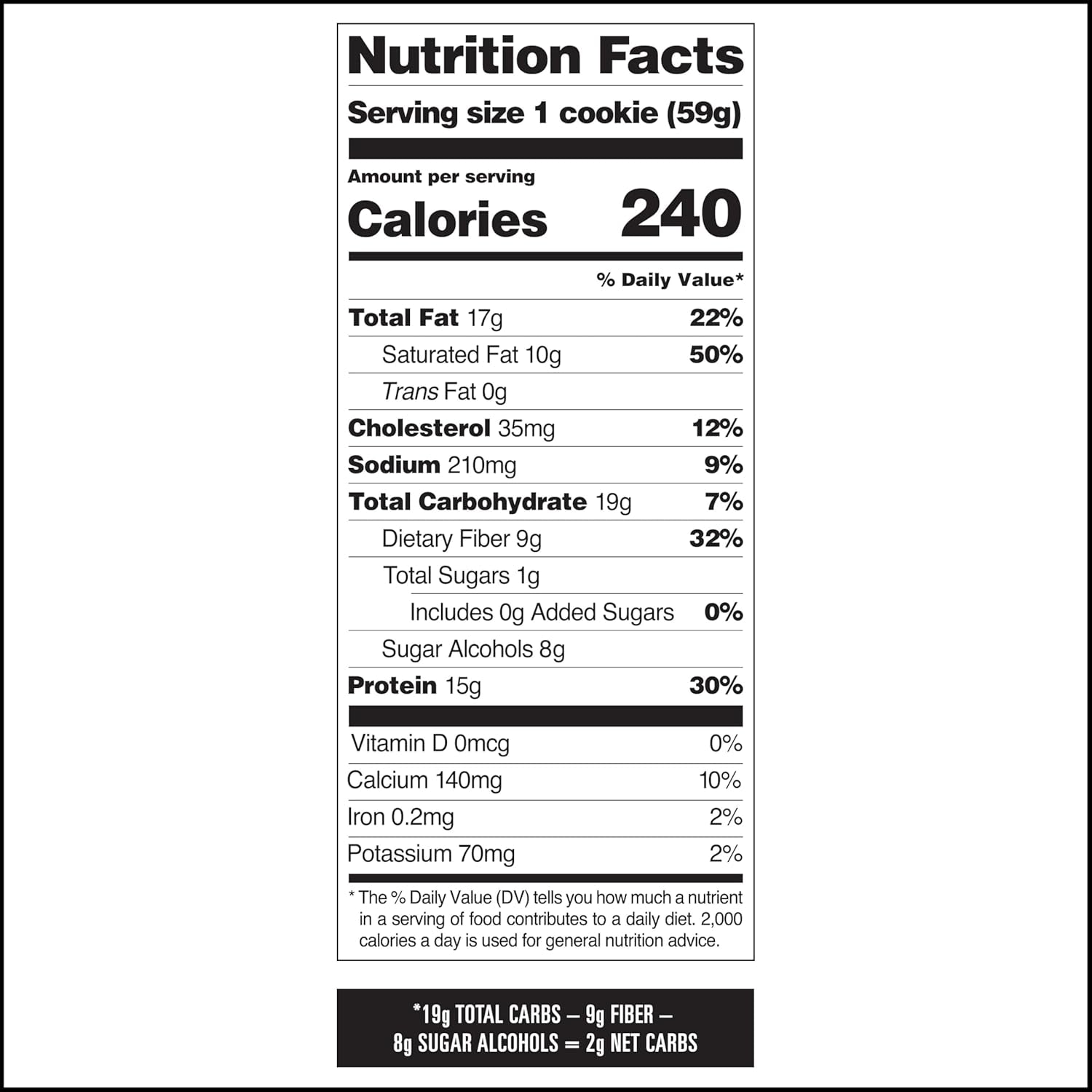 Nutrition Chocolate Chip Protein Cookie, 15G Protein, 1G Sugar, 2G Net Carbs, Keto Friendly, High Protein, Low Carb; 12 Count