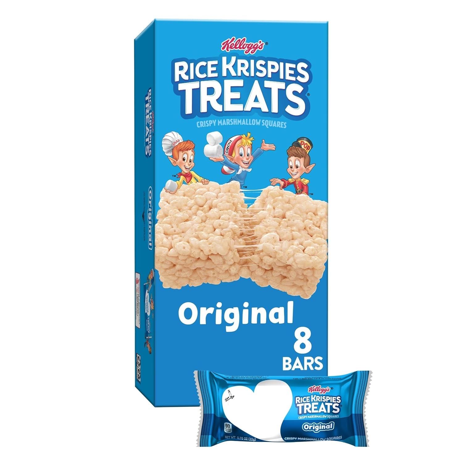 Marshmallow Snack Bars, Kids Snacks, Lunch Snacks, Original, 12.4Oz Box (16 Bars)