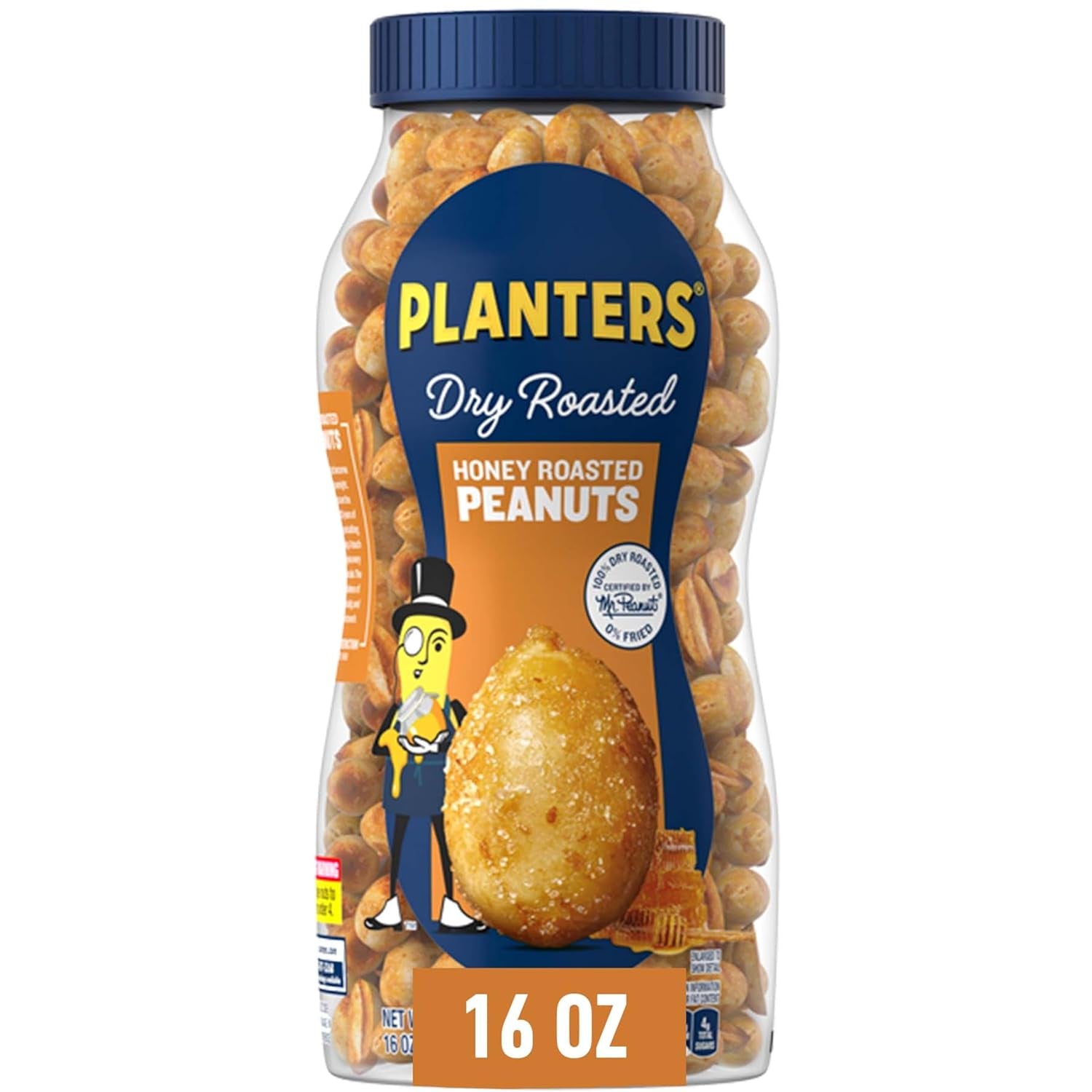 Honey Roasted Peanuts, Dry Roasted Peanuts, Party Snack, Plant-Based Protein, after School Snack, Sweet and Salty, Salted Nuts, Sea Salt & Honey, Snacks for Adults, Kosher, 16Oz Jar